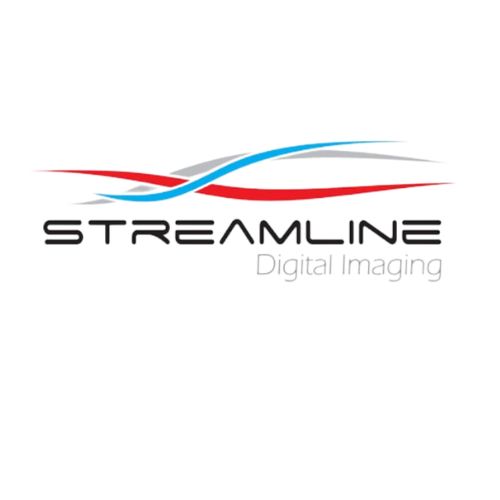 Streamline Digital Imaging logo with blue and red swoosh lines and black text.
