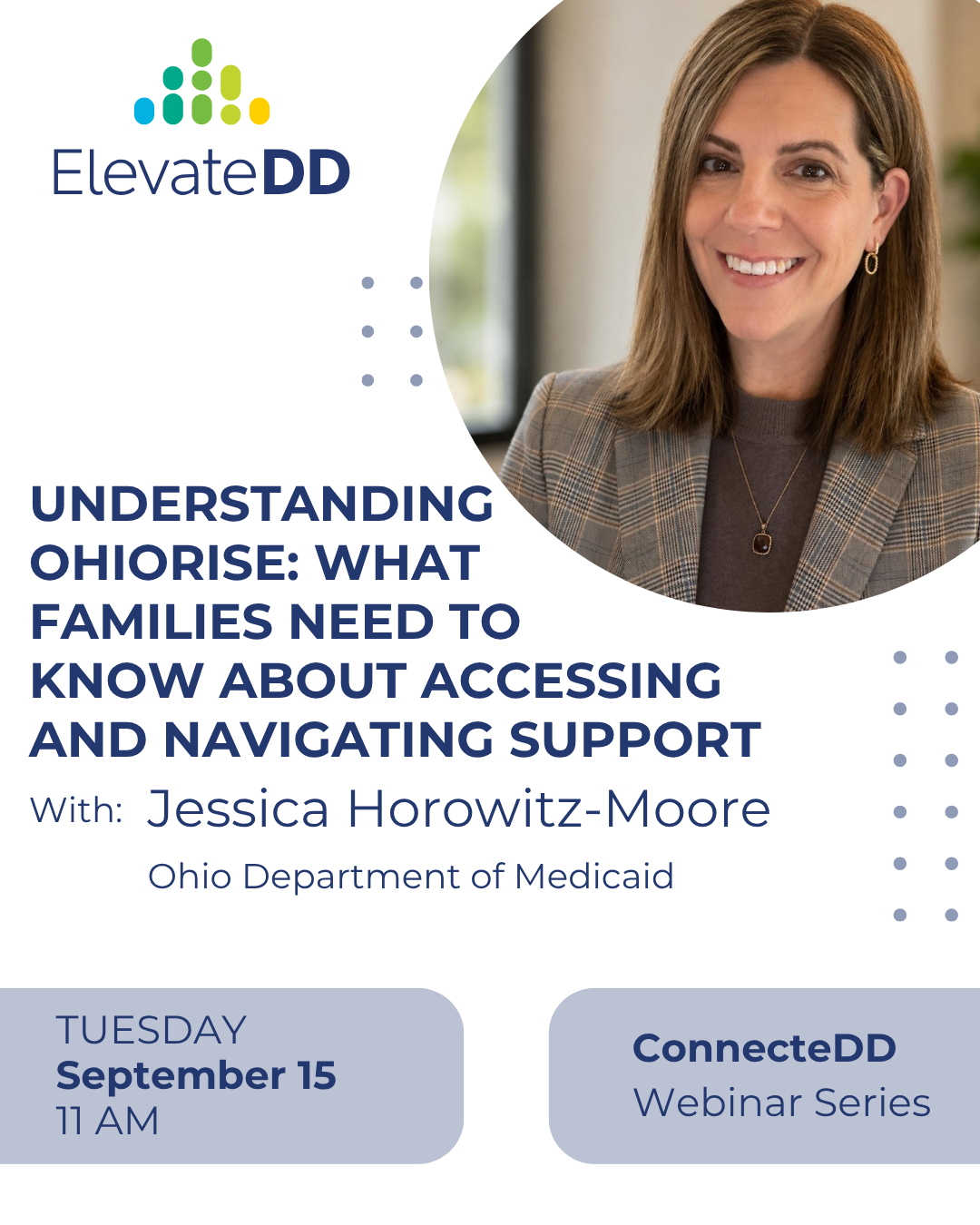 Image is a graphic that includes a photo of Jessica and the title of the webinar.
