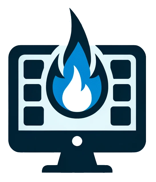 Computer monitor with a flame icon on the screen, symbolizing meeting burn