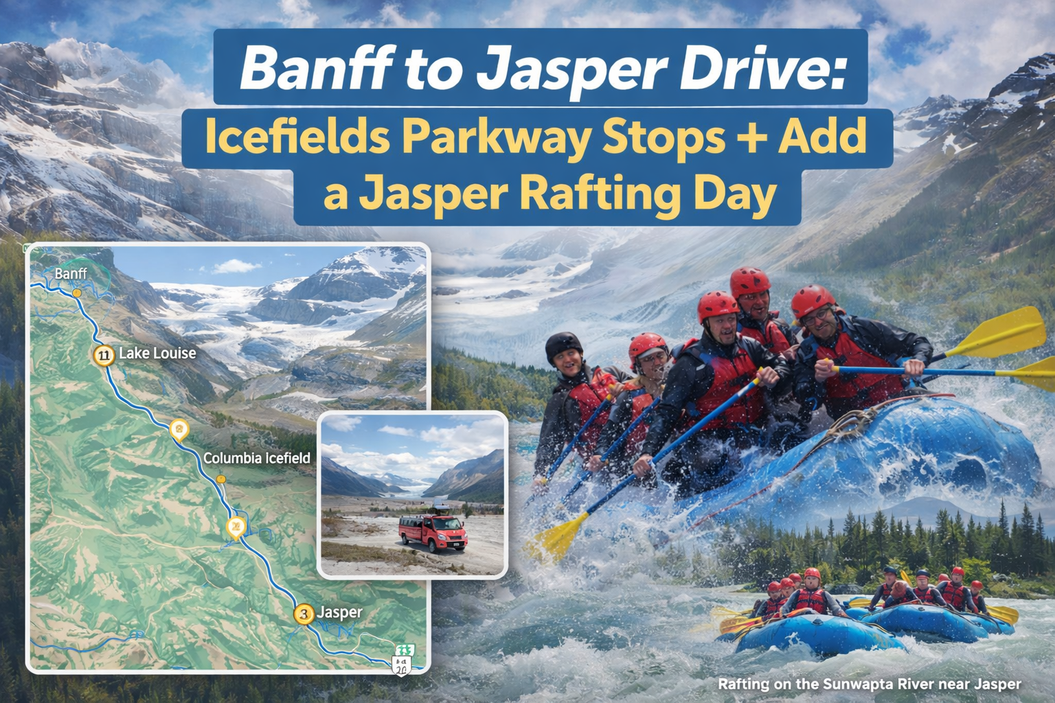 Banff to Jasper Drive: Icefields Parkway Stops + Add a Jasper Rafting Day