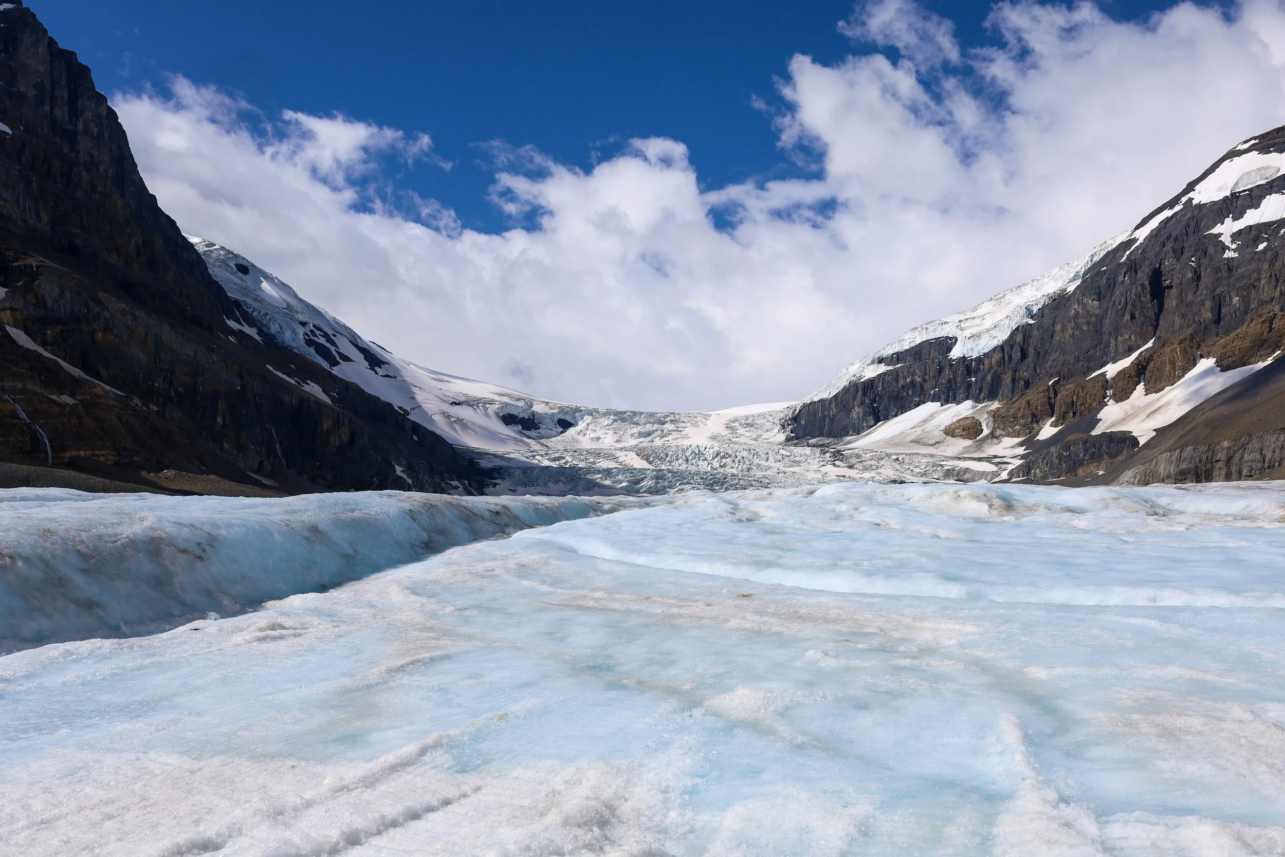 Glacial-fed rivers in the Canadian Rockies originating from the Columbia Icefield near Jasper