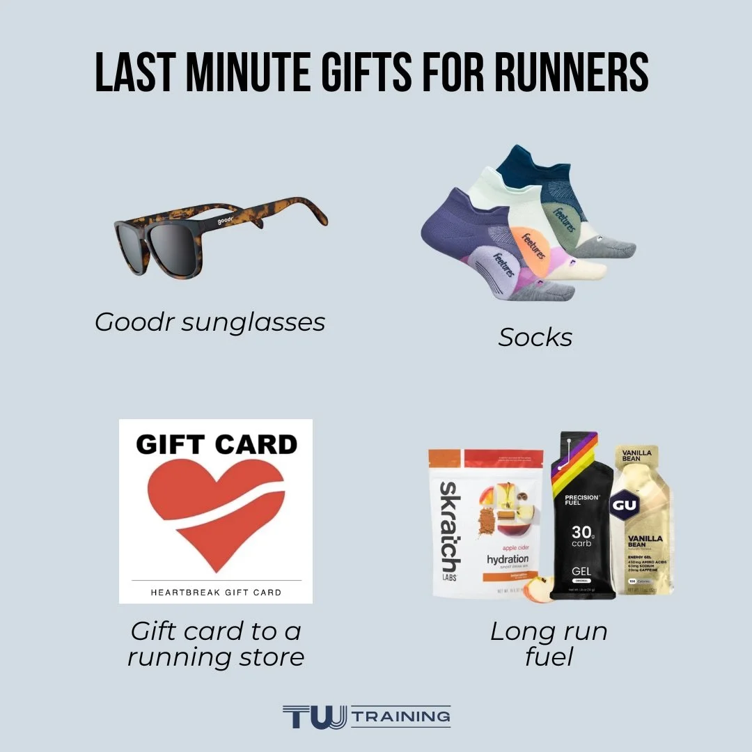Scrambling last minute and don&rsquo;t know what to get the runner in your life? 🎁

You can never go wrong with one of these! Even a runner who has it all will appreciate more socks, fuel, or fun sunglasses because we use those items all the time. A