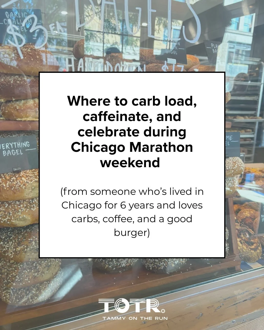 Chicago is one of the best food cities in the world and you can find pretty much any cuisine that you&rsquo;re craving while here.

But if you&rsquo;re running the marathon, carbs are gonna be your focus beforehand 🍝🥯

These are some of my favorite