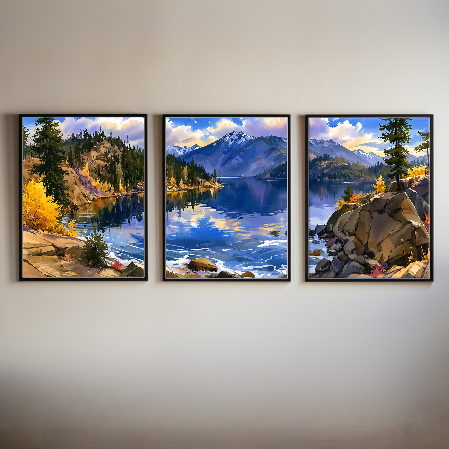 Lake Wenatchee State Park Washington Watercolor Triptych Wall Art, Set of 3 Mountain Lake Prints