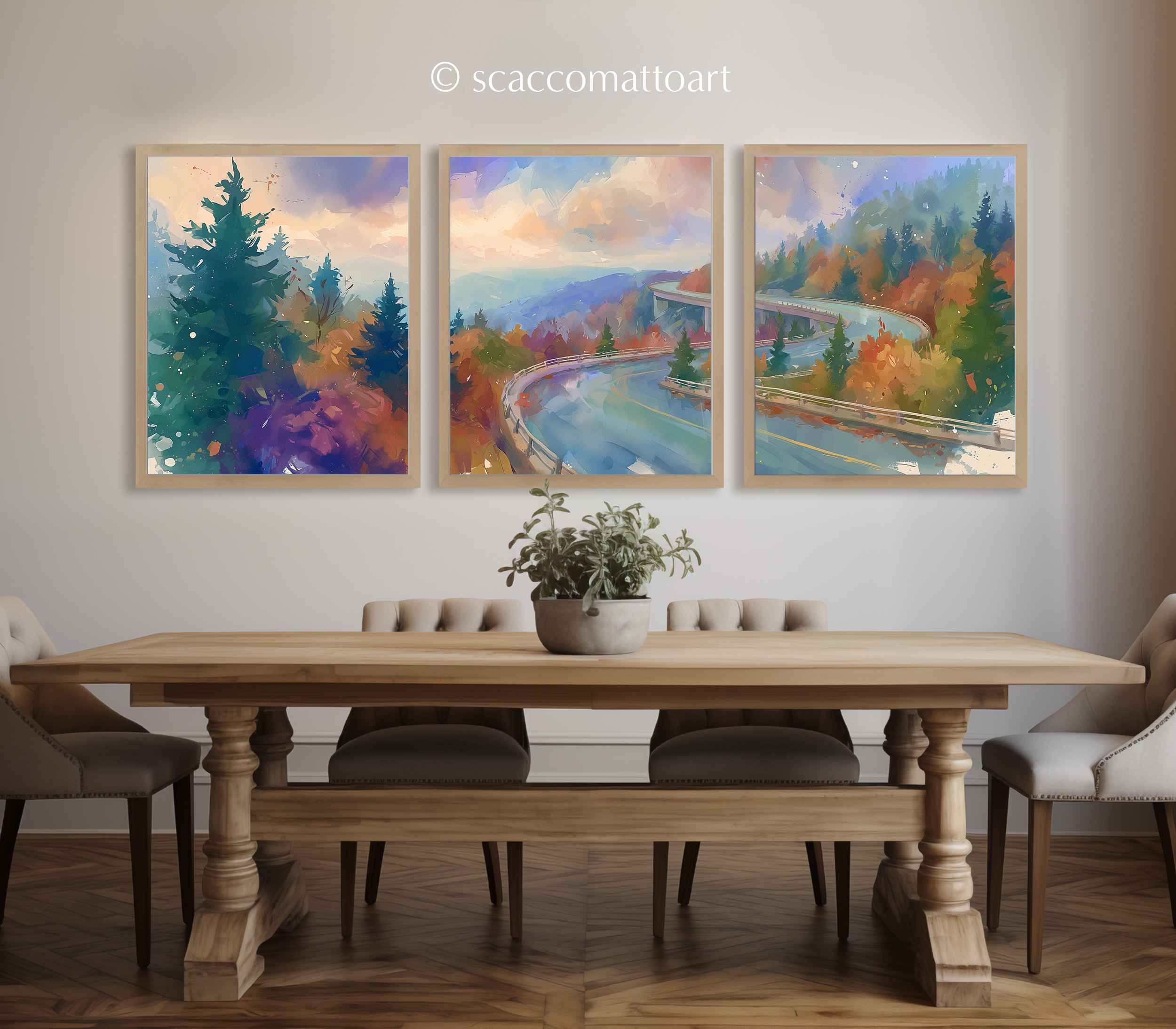 blue-ridge-parkway-autumn-road-north-carolina-watercolor-triptych-wall-art-dining-room.webp