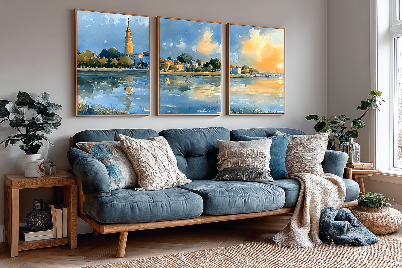 charleston-rainbow-row-south-carolina-watercolor-triptych-wall-art-angle-living-room.webp