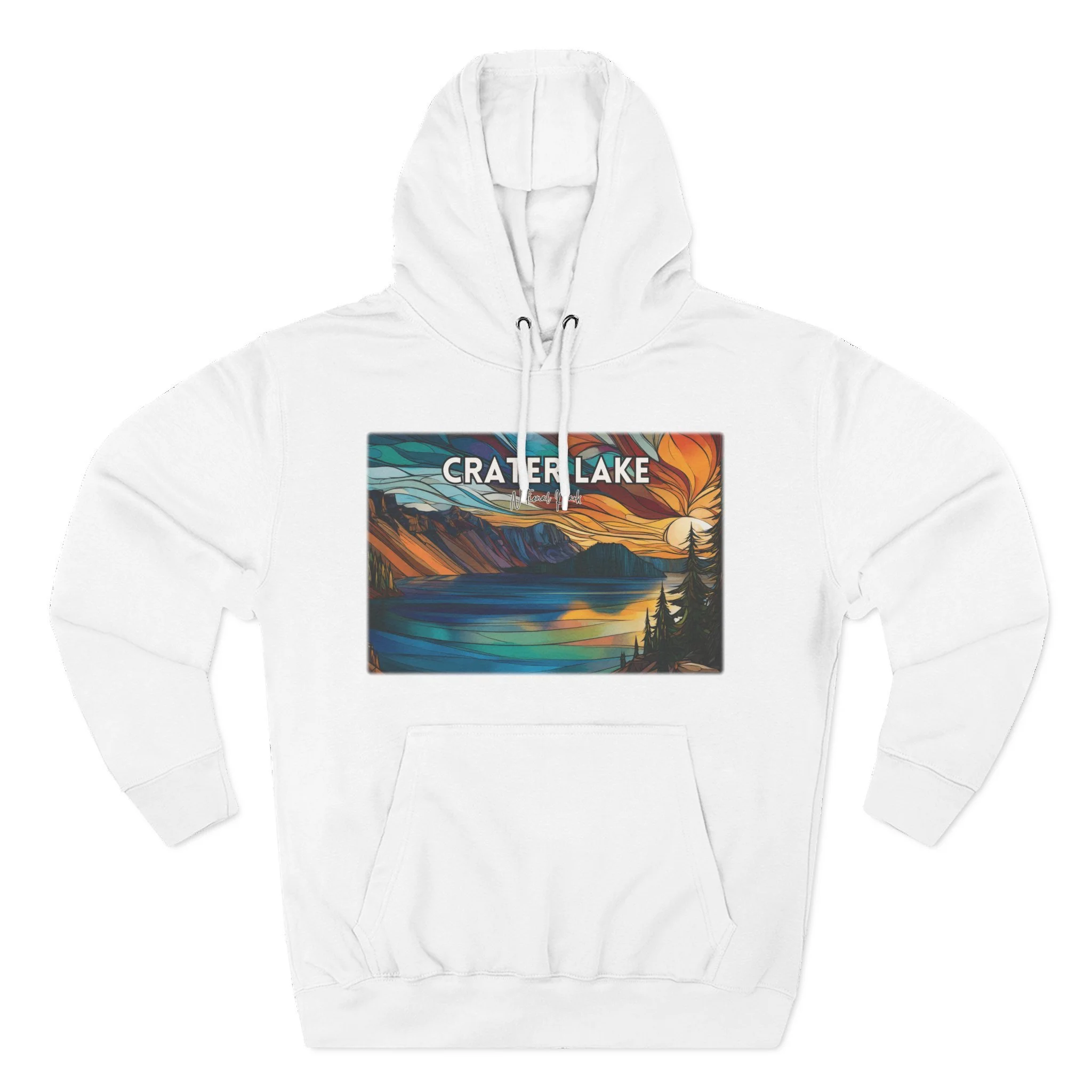 Crater Lake National Park Hoodie – Scacco Matto Abstract Sunset Acrylic Art – Unisex Fleece – Lake Landscape Sweatshirt