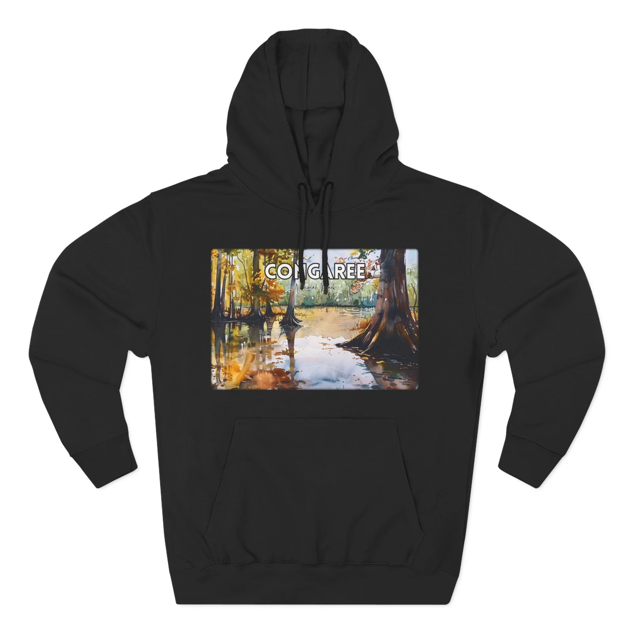 Congaree National Park Hoodie – Scacco Matto Watercolor Art – Unisex Fleece – Forest Landscape Sweatshirt