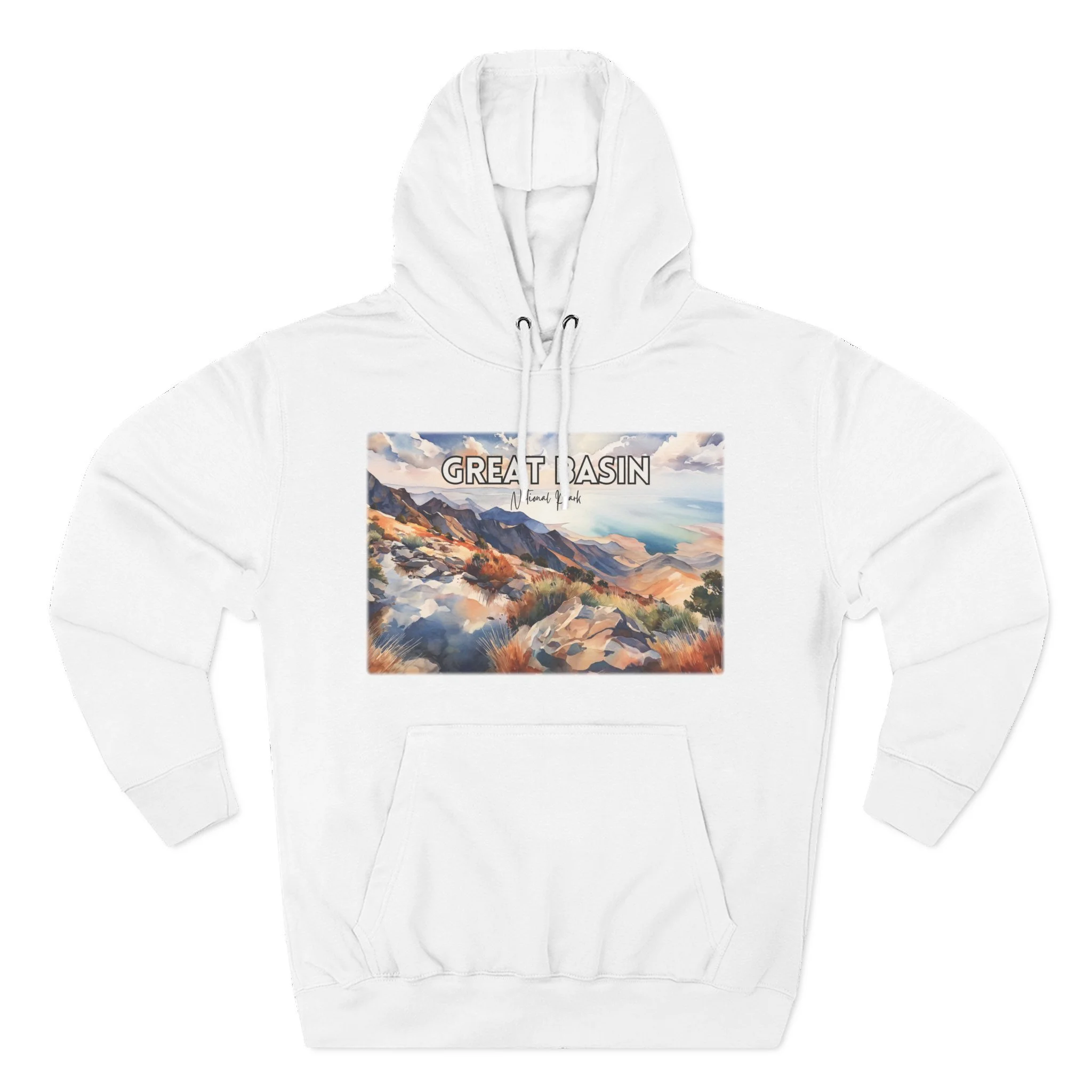 Great Basin Hoodie – Panoramic Watercolor Pastel Landscape Pullover Sweatshirt for Nature Lovers