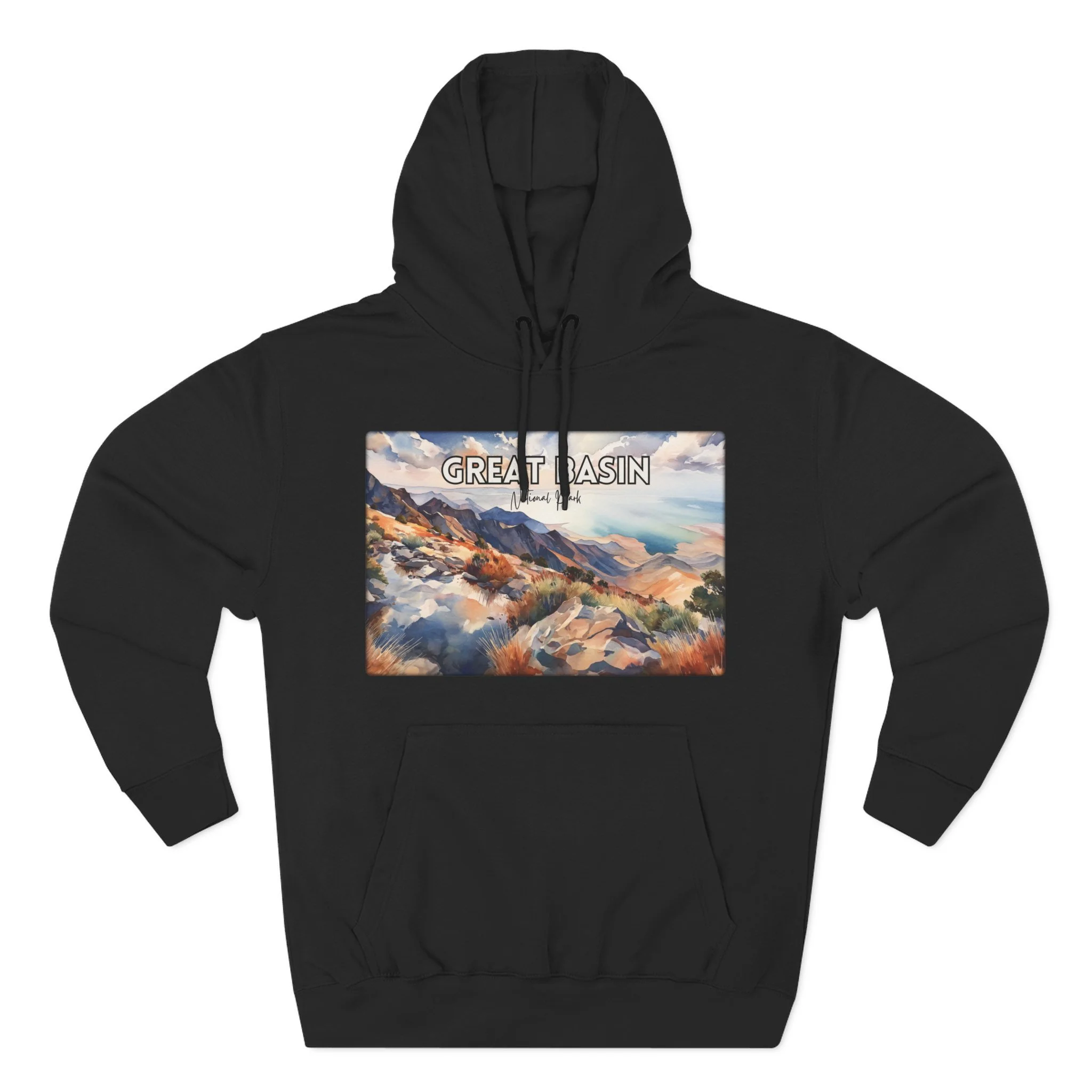 Great Basin Hoodie – Panoramic Watercolor Pastel Landscape Pullover Sweatshirt for Nature Lovers