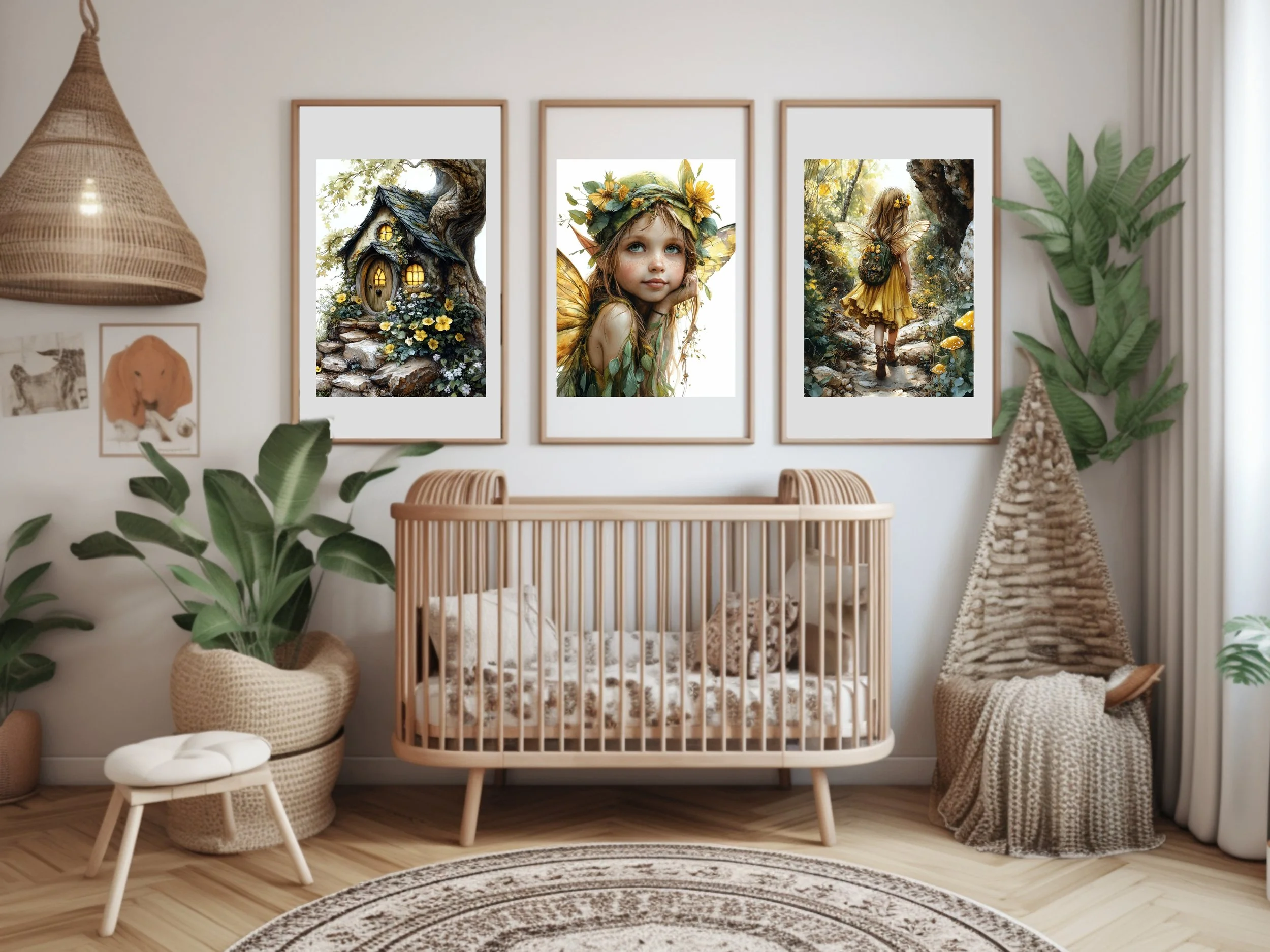 Set of 3 Fairy Nursery Wall Art Prints, Watercolor Magical Creatures Decor, Neutral Baby Girl Room, Whimsical Fantasy Nursery Art (Copy)