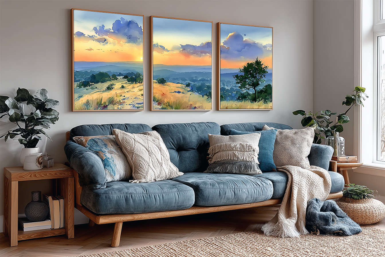texas-hill-country-rolling-hills-watercolor-triptych-wall-art-angle-living-room.webp