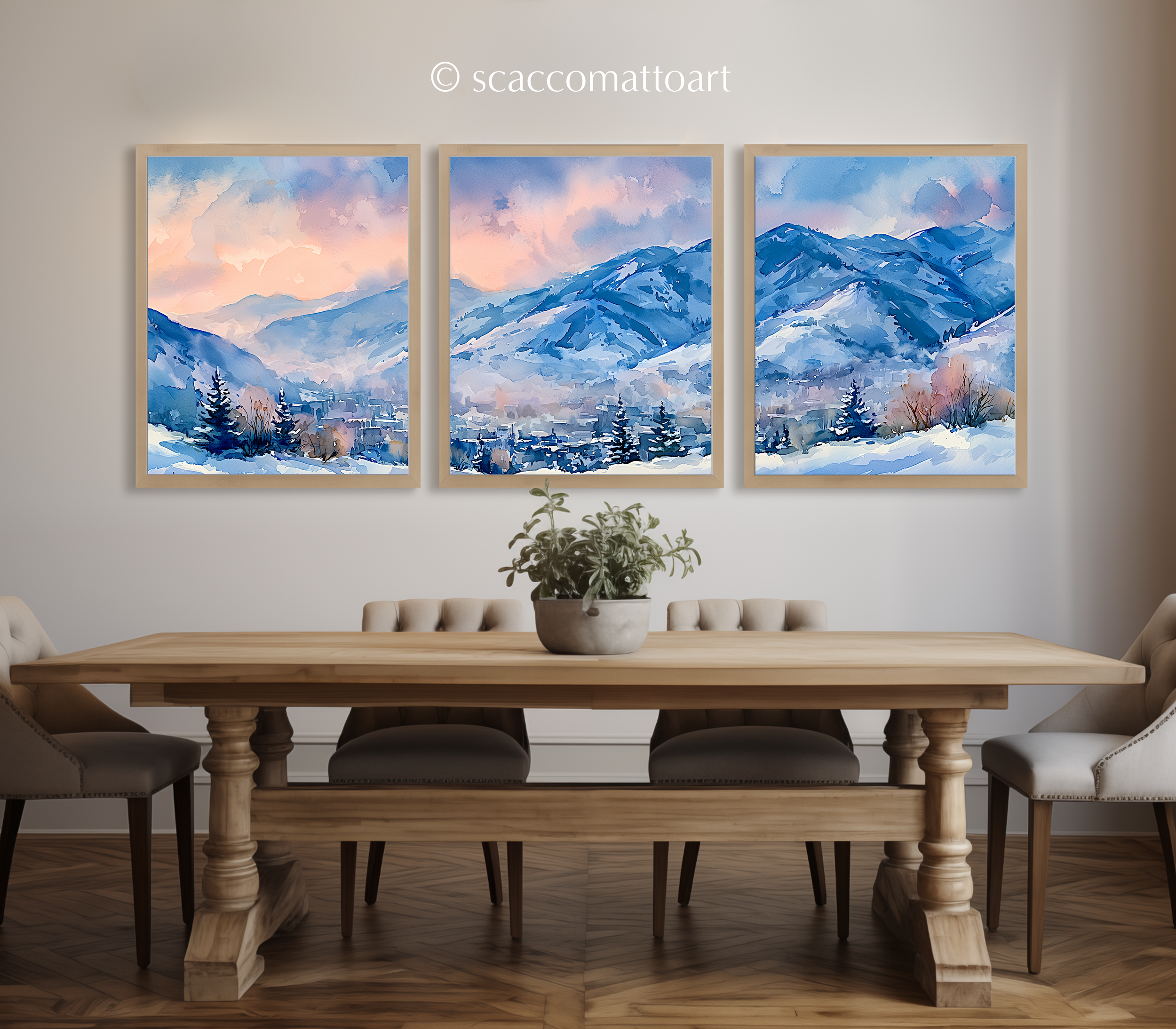 wasatch-mountains-park-city-utah-watercolor-triptych-wall-art-dining-room.webp