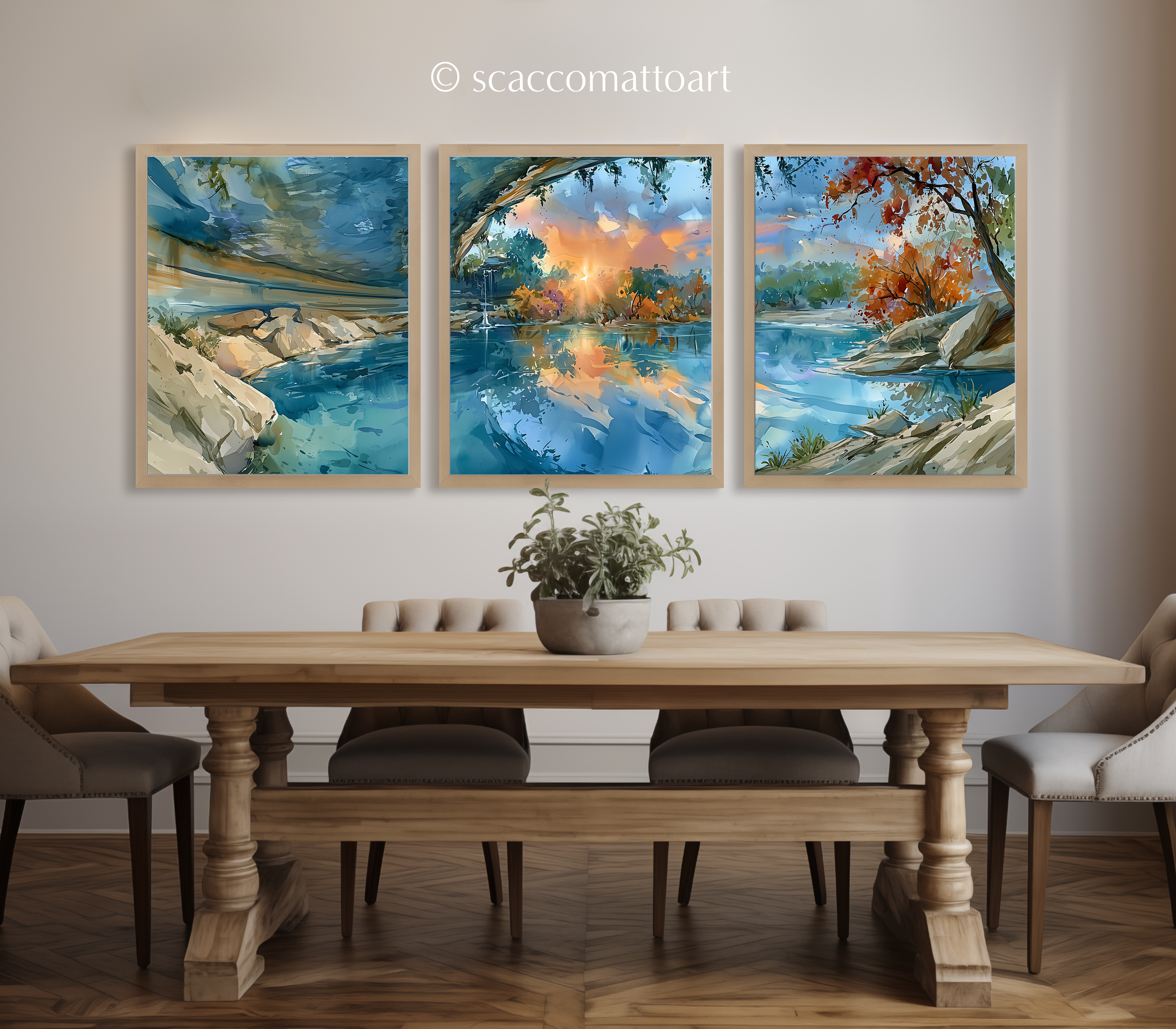 hamilton-pool-preserve-texas-watercolor-triptych-wall-art-dining-room.webp