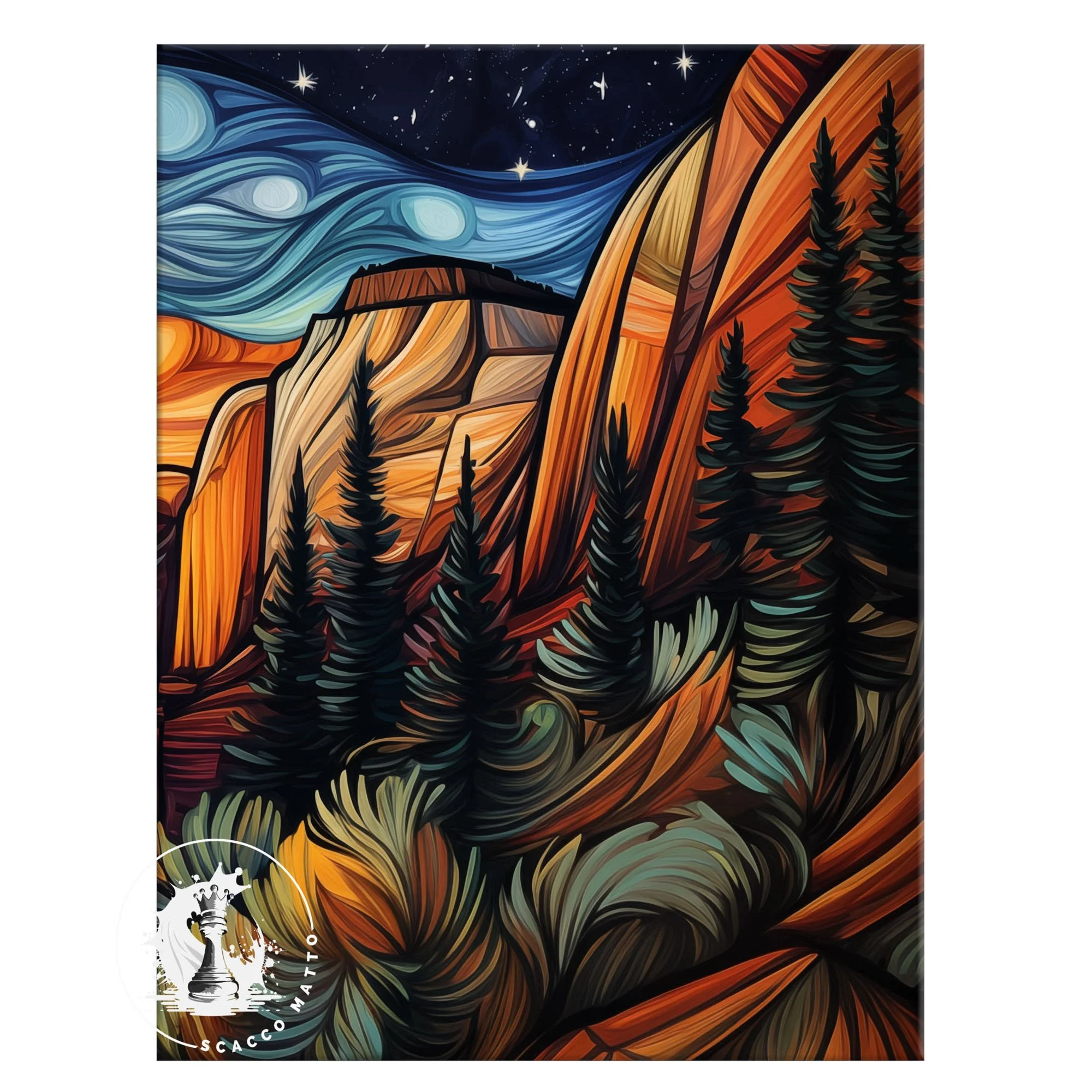 Close-up of Zion National Park Zion Canyon Overlook Sunrise abstract acrylic artwork showing canyon wall, dark pines, and glowing sky