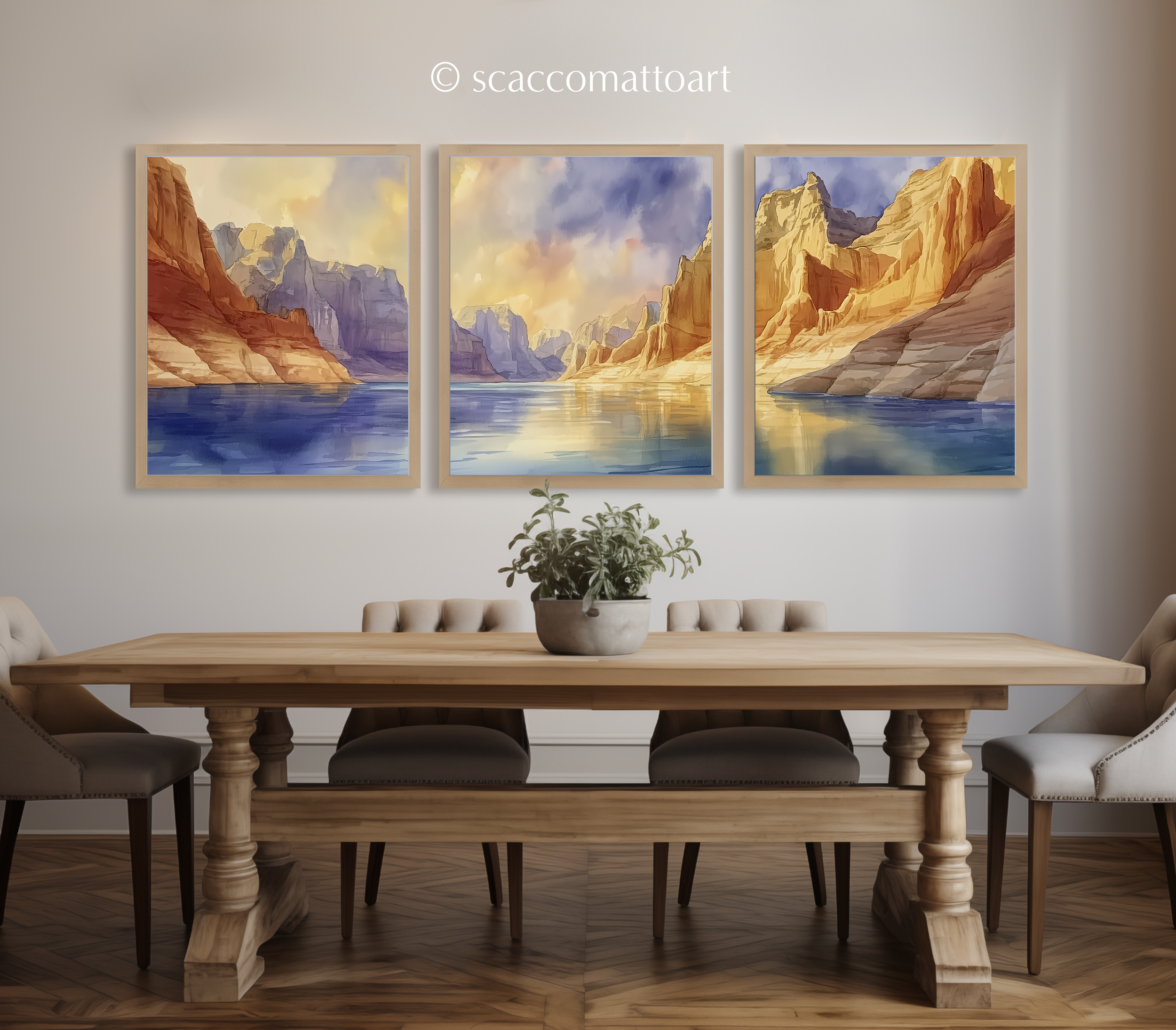 lake-powell-and-glen-canyon-desert-lake-watercolor-triptych-wall-art-dining-room.webp