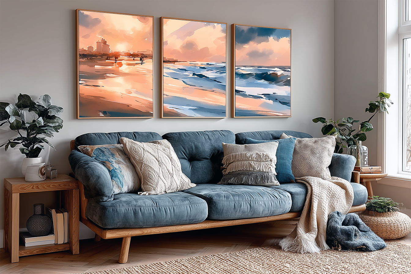 galveston-texas-beach-watercolor-triptych-wall-art-angle-living-room.webp