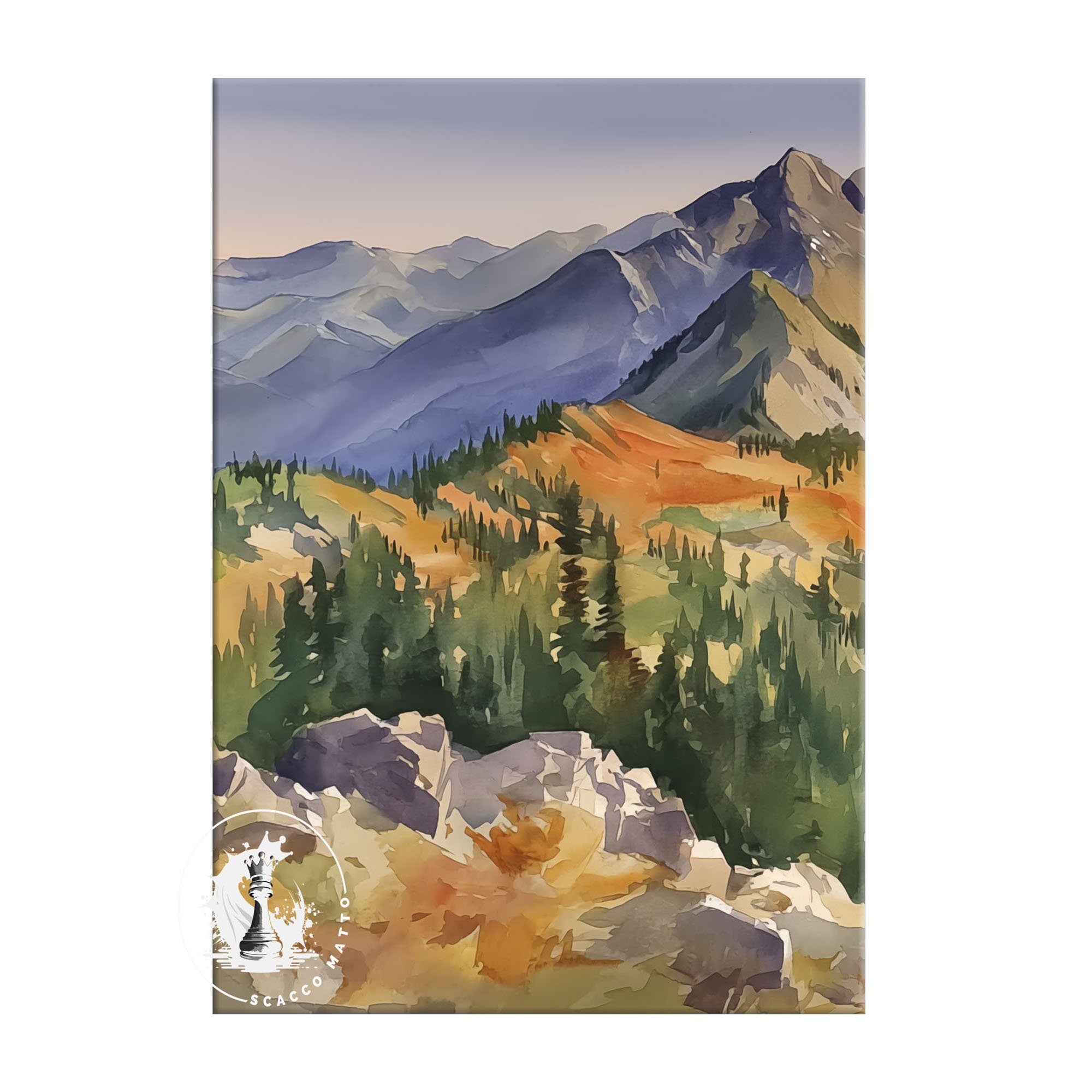 Center panel of Olympic National Park Distant Mist triptych featuring layered mountains, forest, and soft atmospheric haze