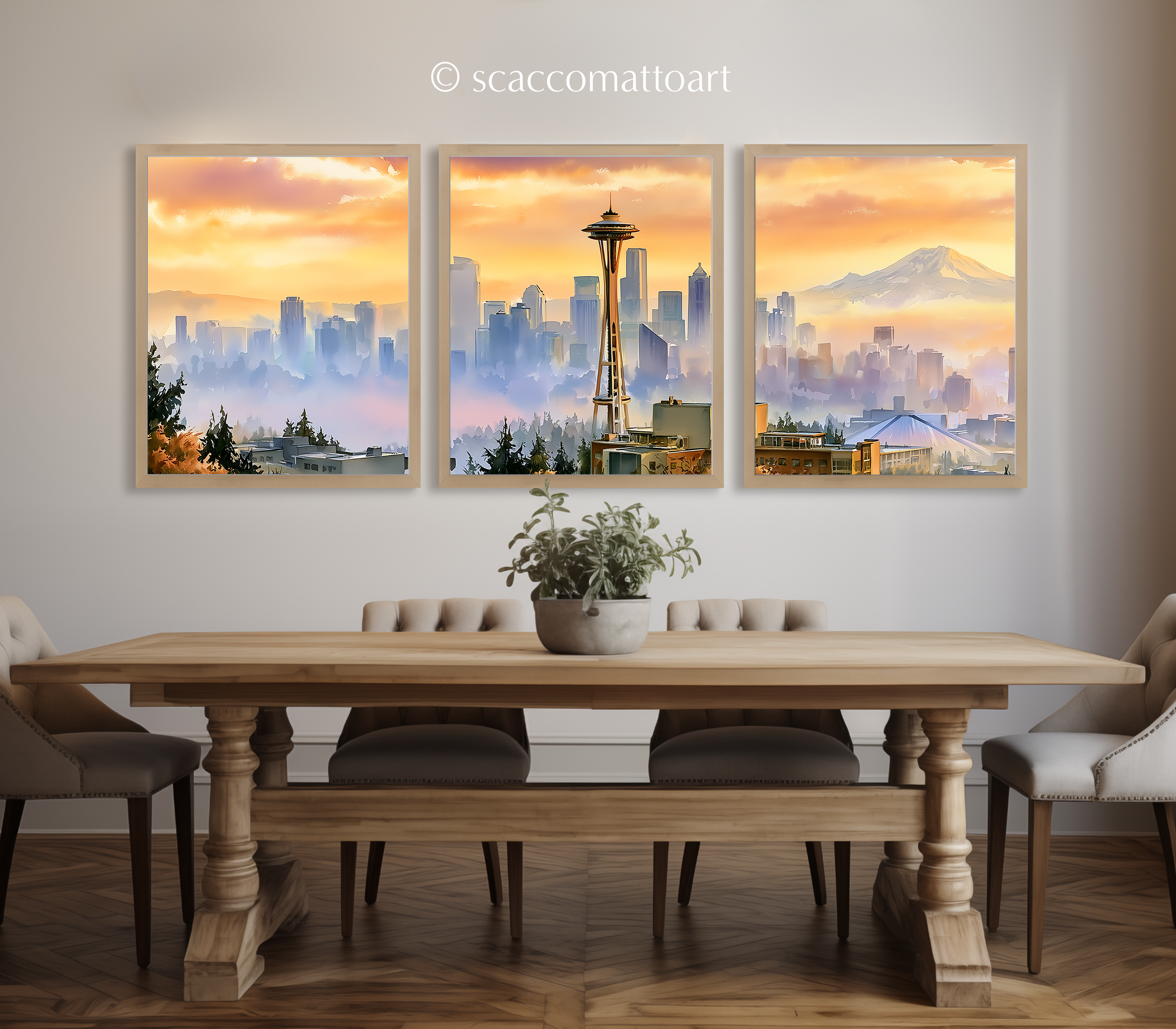 seattle-skyline-washington-watercolor-triptych-wall-art-set-of-3-kerry-park-city-prints-dining-room.webp