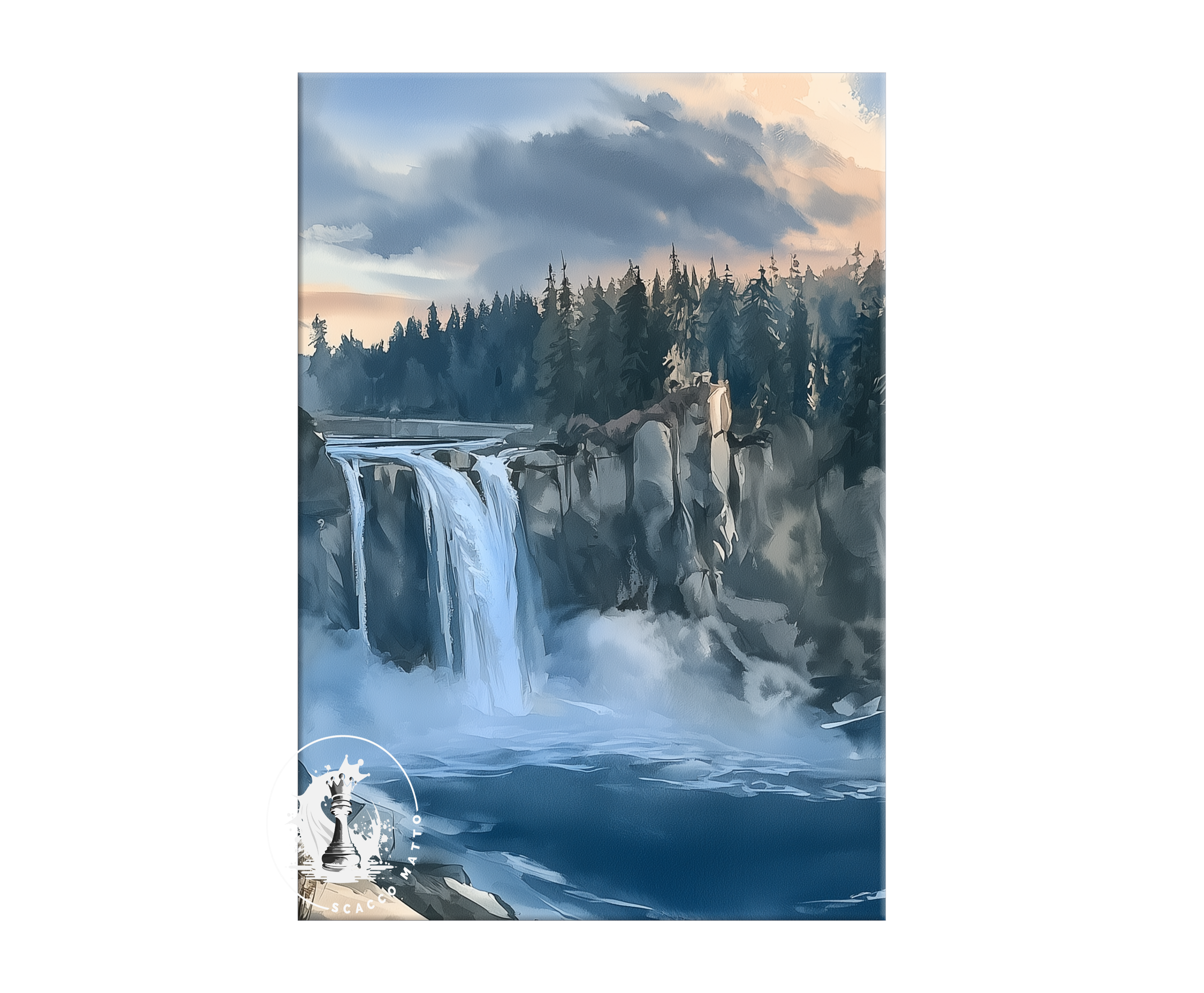 snoqualmie-falls-sunset-watercolor-triptych-wall-art-set-of-3-washington-waterfall-prints-middle-panel.webp