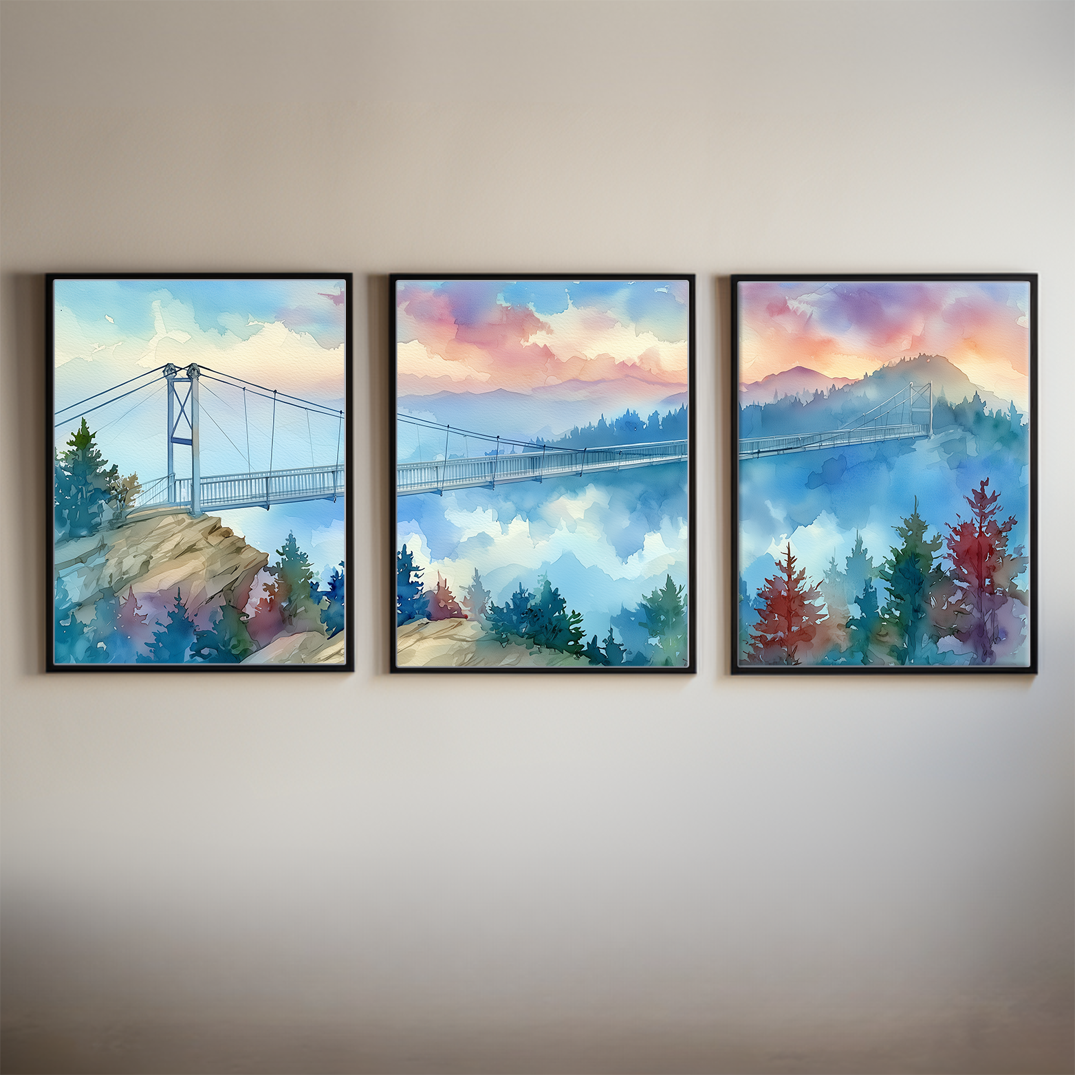 grandfather-mountain-mile-high-swinging-bridge-north-carolina-watercolor-triptych-wall-art-main-thumbnail.webp