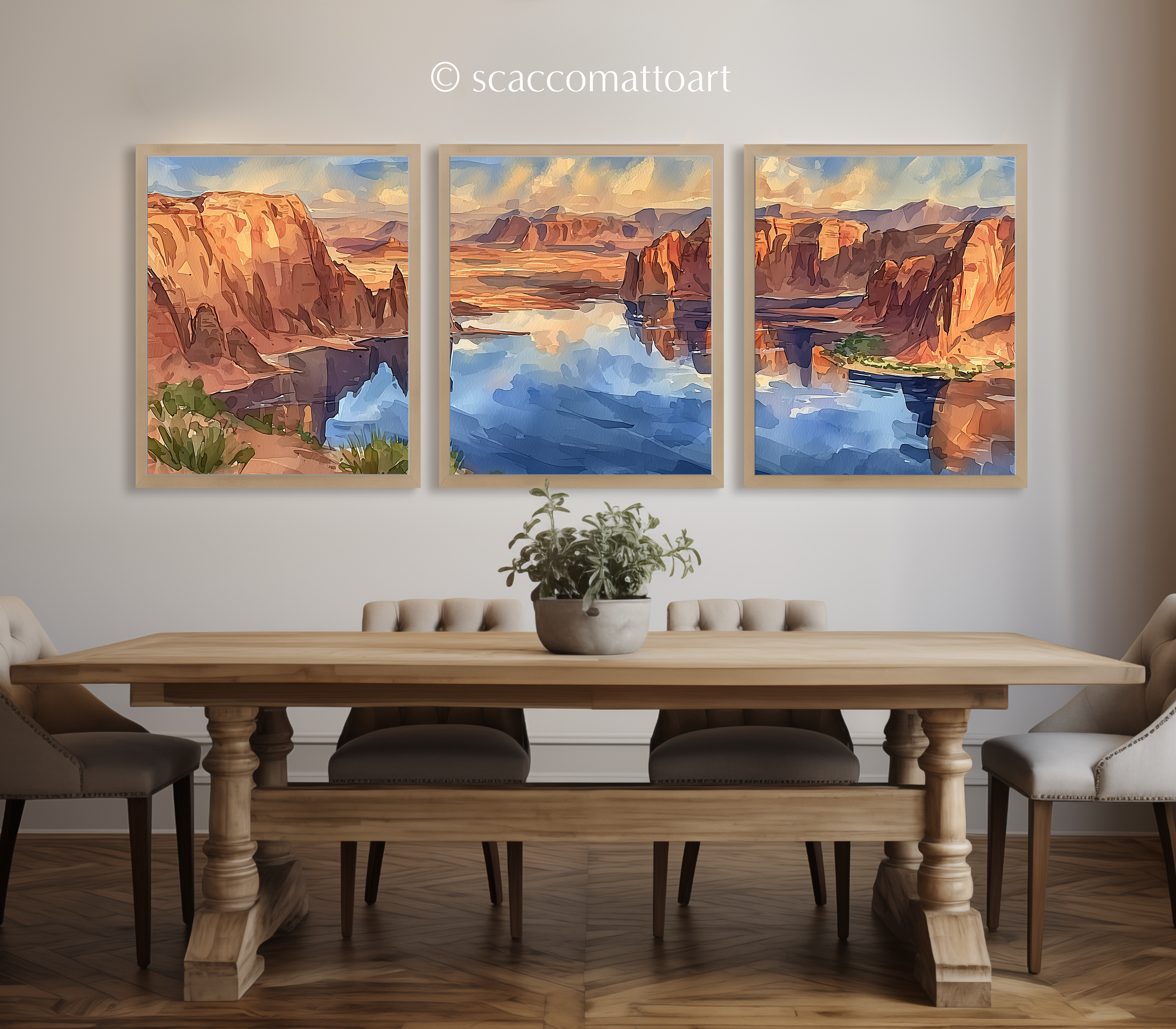 lake-powell-utah-canyon-watercolor-triptych-wall-art-dining-room.webp