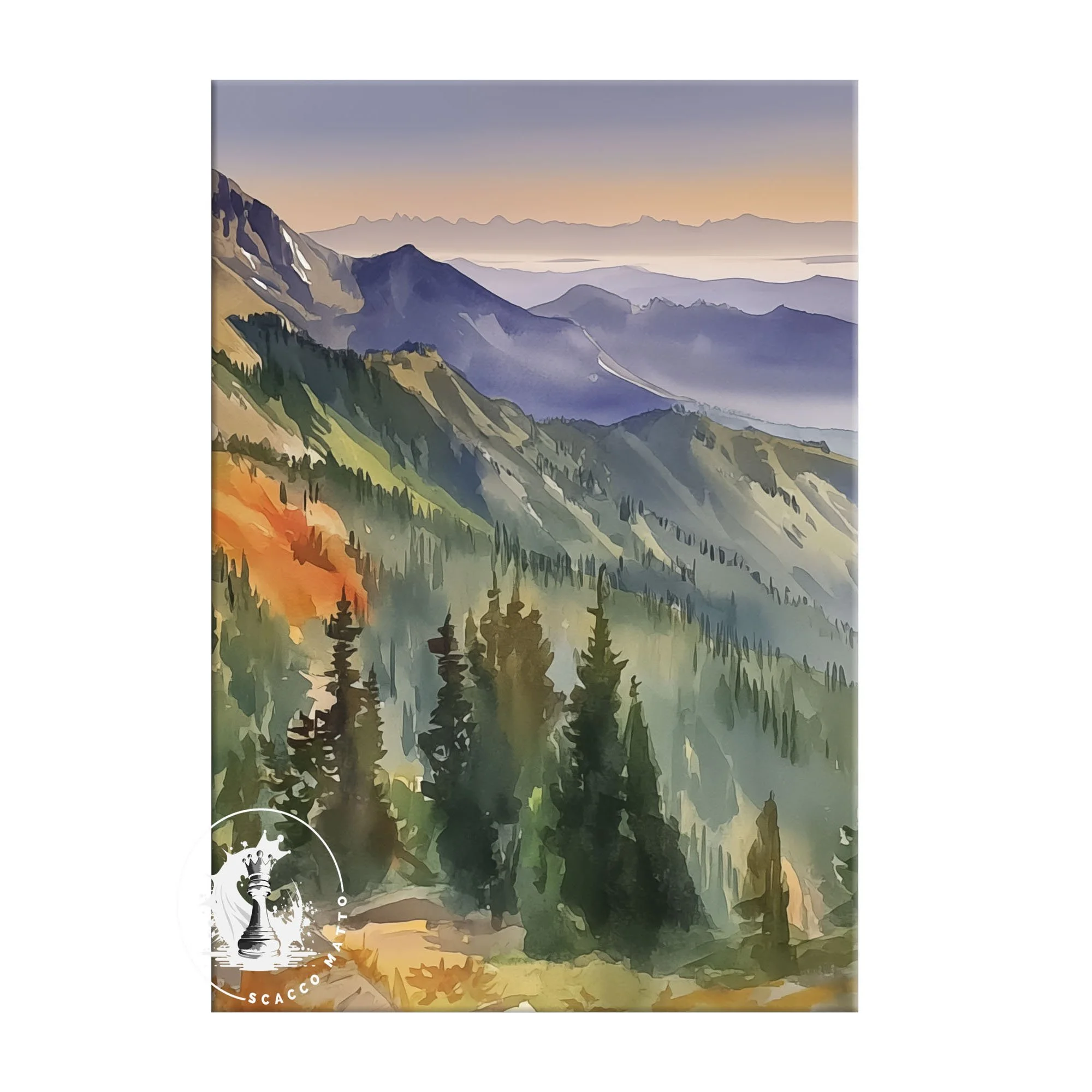 Right panel of Olympic National Park Distant Mist triptych featuring distant ridgelines, evergreen trees, and pale sky