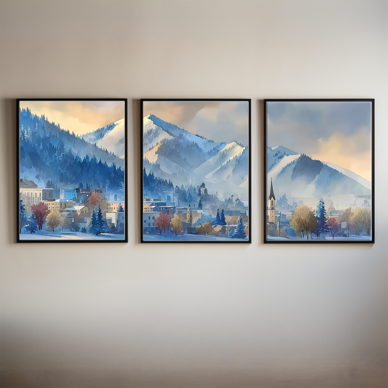 Park City and Wasatch Mountains Utah Watercolor Triptych Wall Art, Set of 3 Mountain Prints