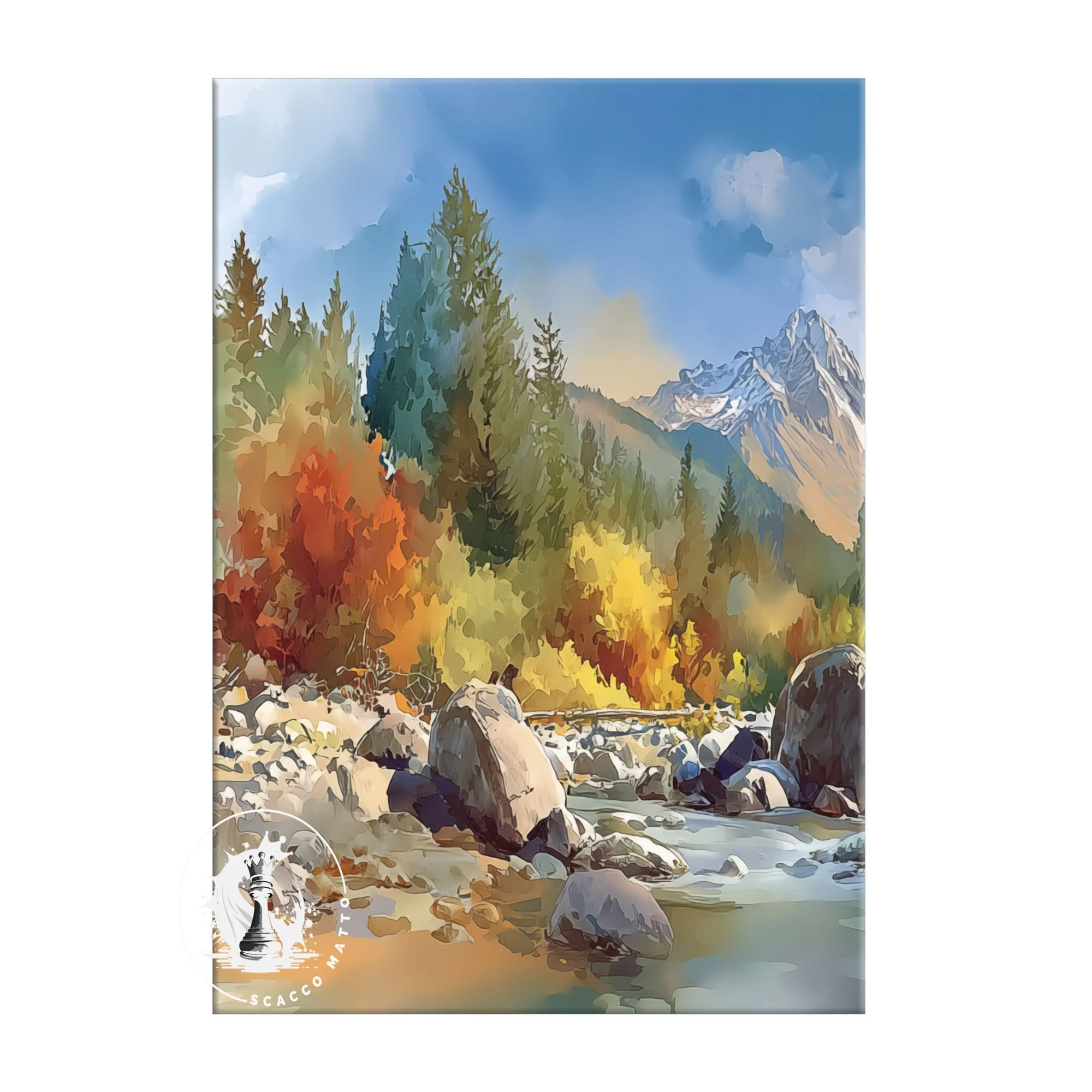 Center panel of Mount Washington Olympic National Forest triptych featuring river, misty mountains, and open sky