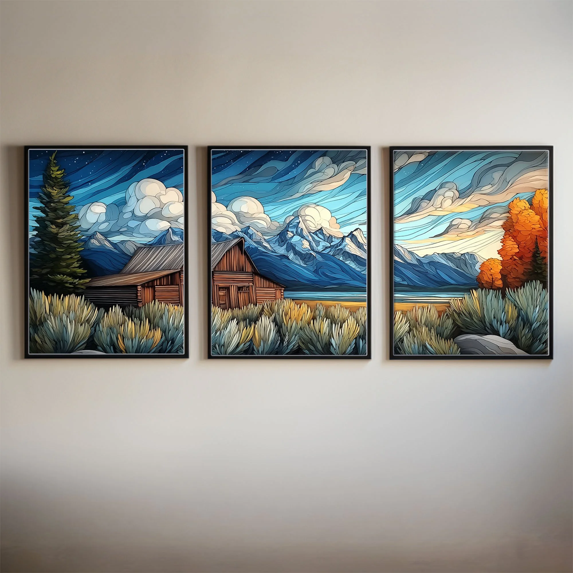 Mormon Row Grand Teton Abstract Acrylic Wall Art, Wyoming National Park Landscape Print, Rustic Mountain Home Decor