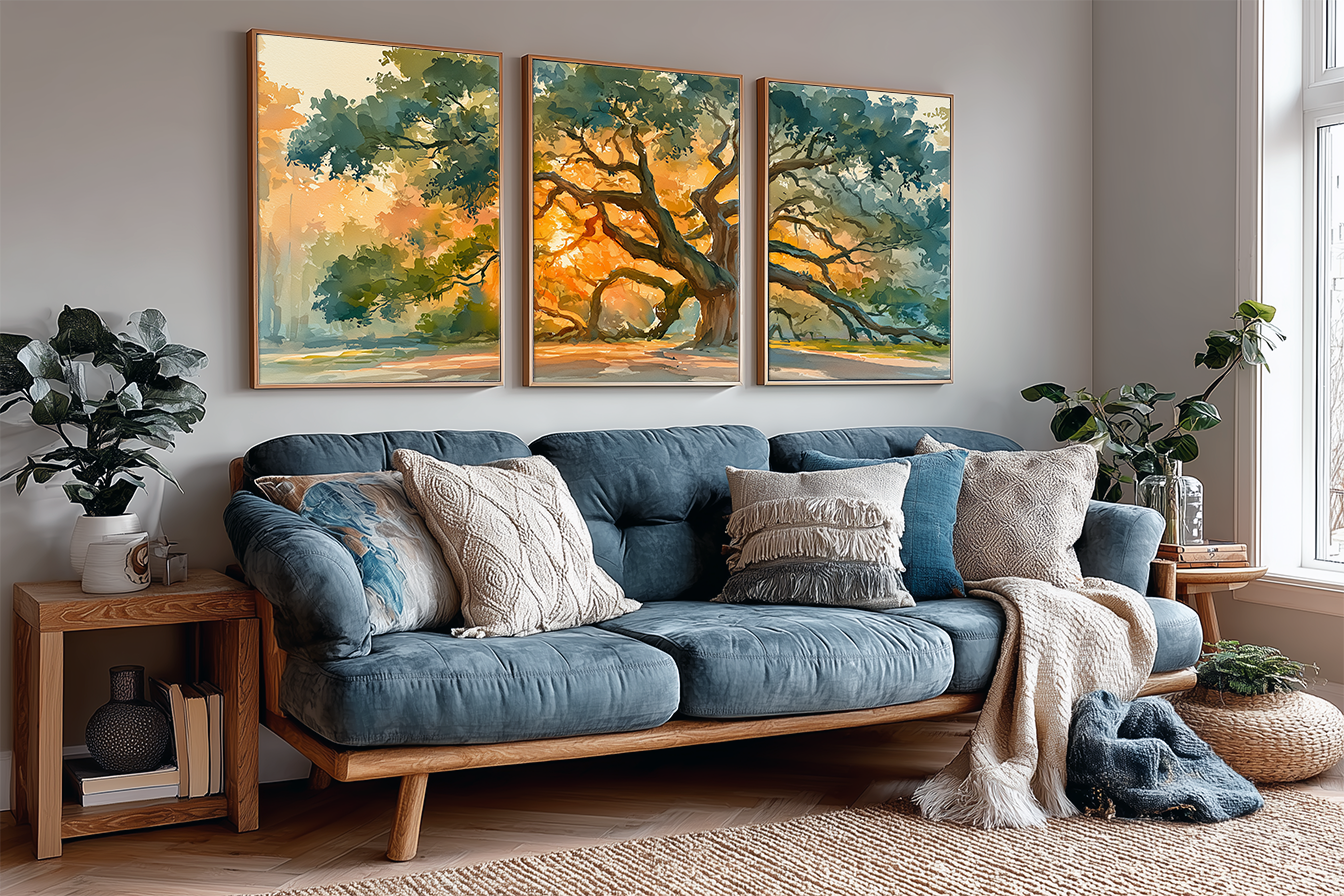 angel-oak-south-carolina-live-oak-watercolor-triptych-wall-art-angle-living-room.webp