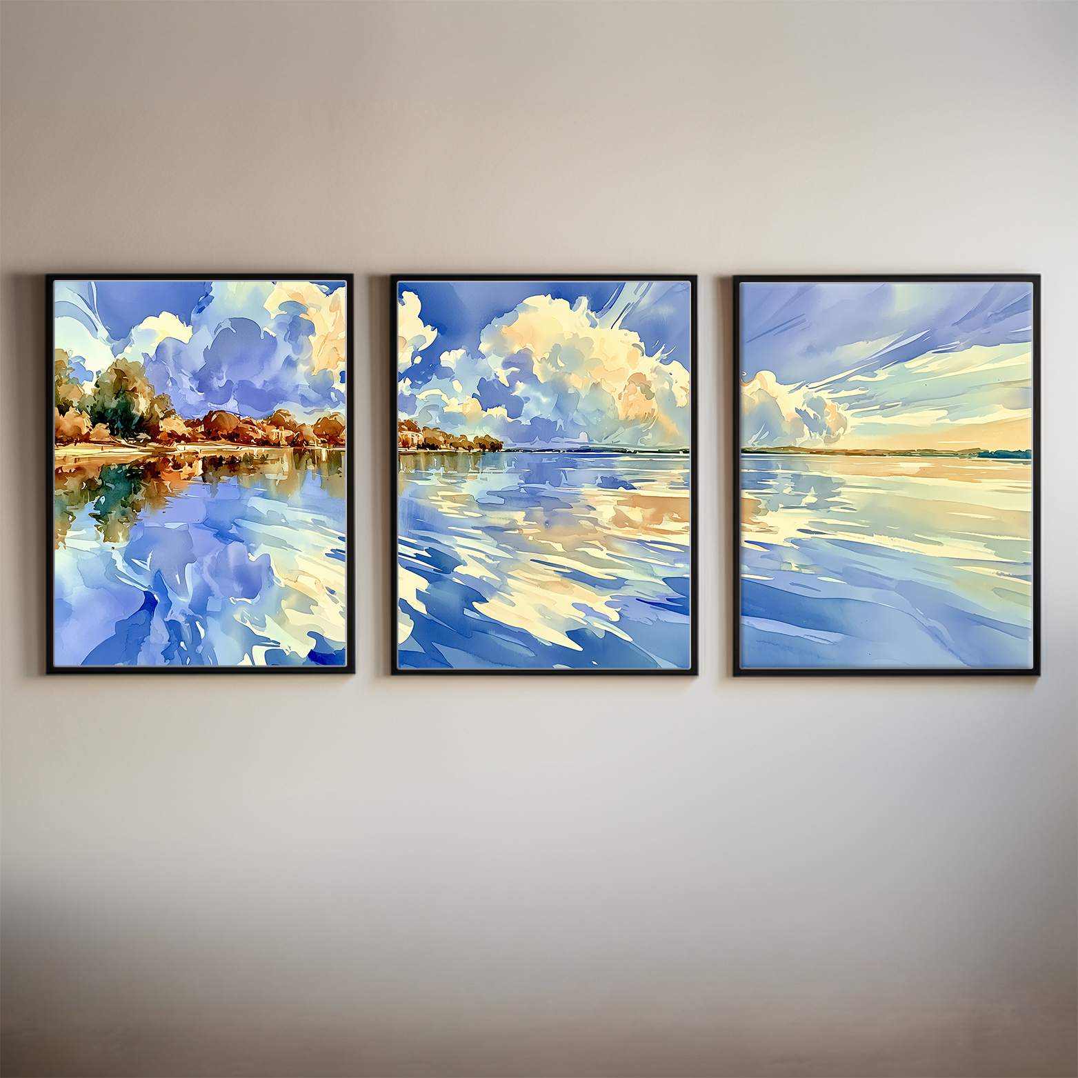 La Crosse Riverside Bluff Watercolor Triptych Wall Art, Set of 3 Wisconsin Prints