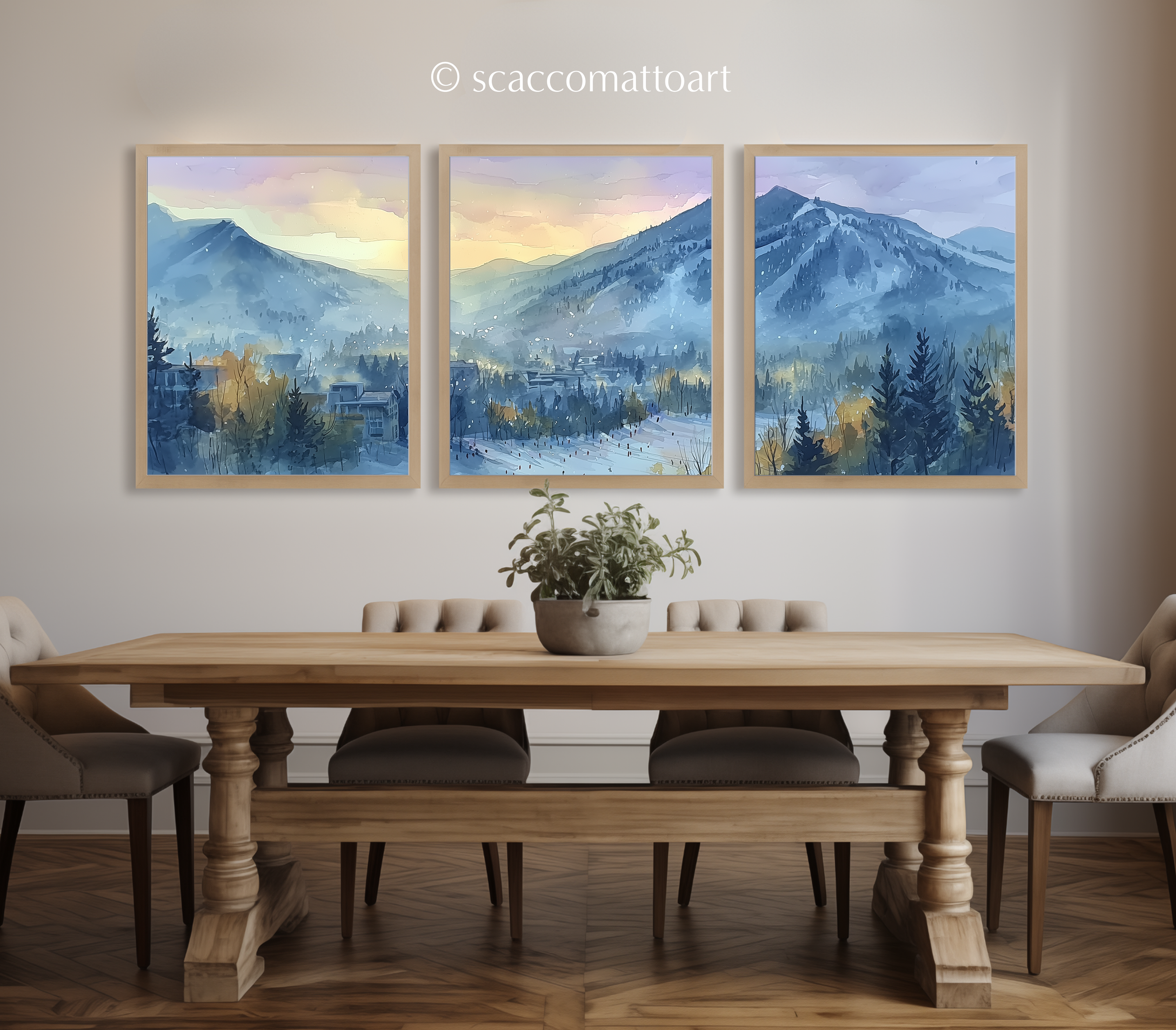 Stowe Vermont Autumn Landscape Watercolor Triptych Wall Art, Set of 3 New England Prints