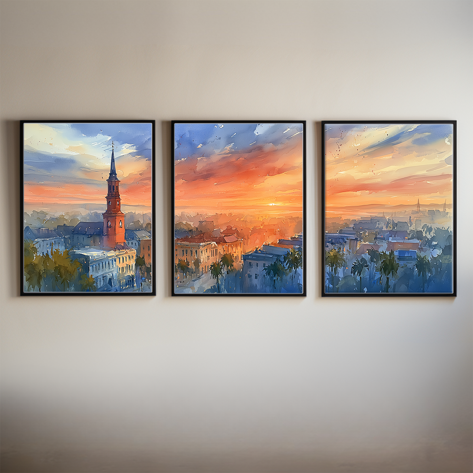 Charleston Harbor South Carolina Watercolor Triptych Wall Art, Set of 3 Lowcountry Prints