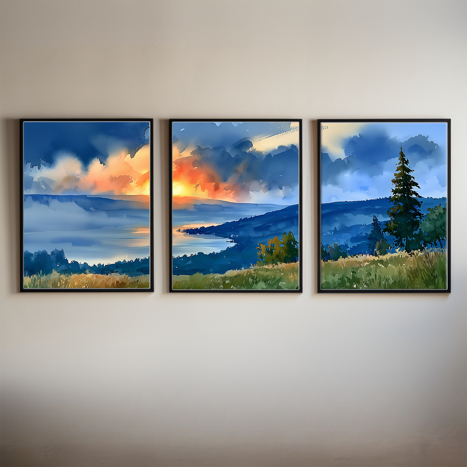 Finger Lakes New York Lake Country Watercolor Triptych Wall Art, Set of 3 Upstate Prints