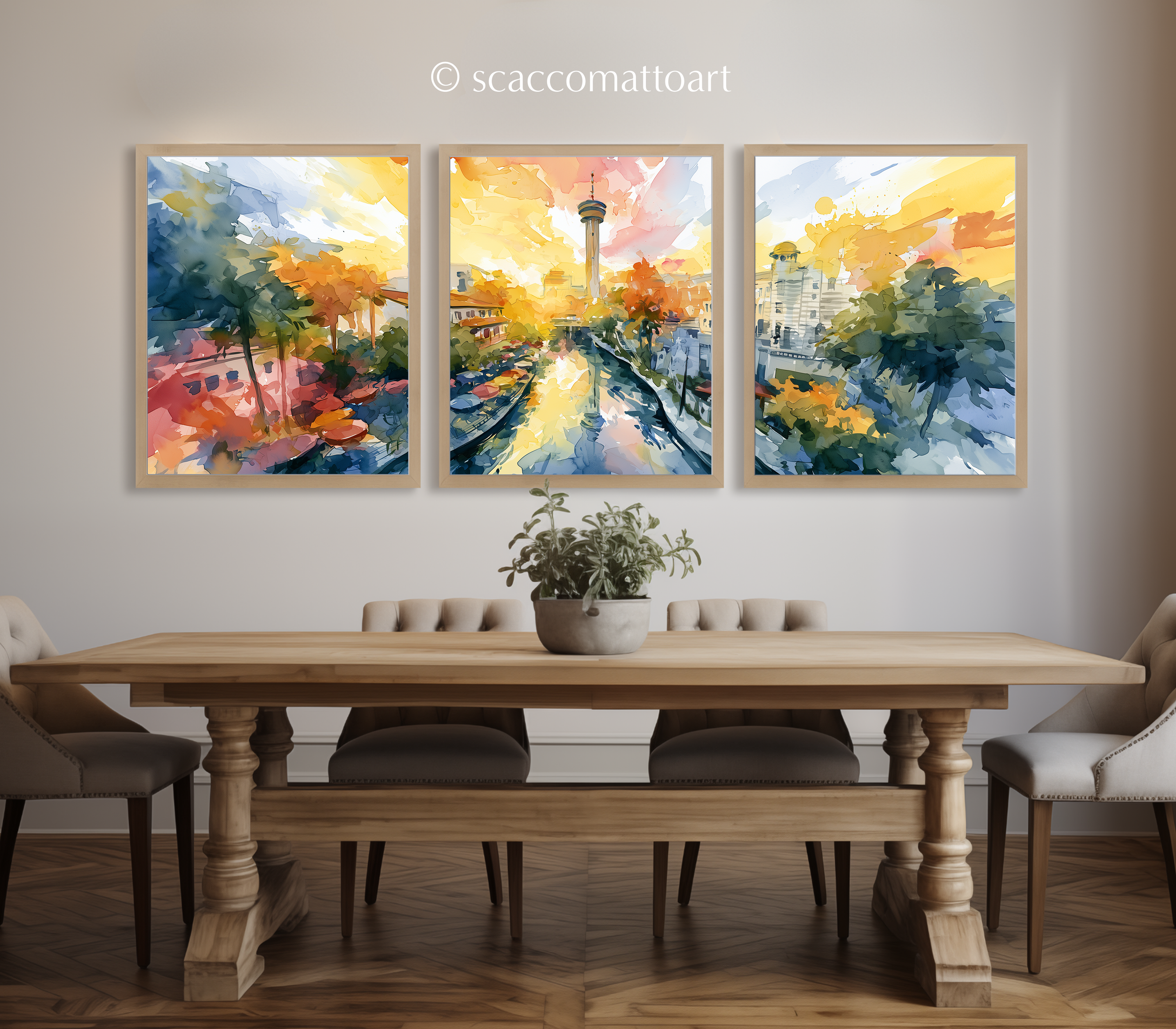 san-antonio-river-walk-texas-watercolor-triptych-wall-art-dining-room.webp