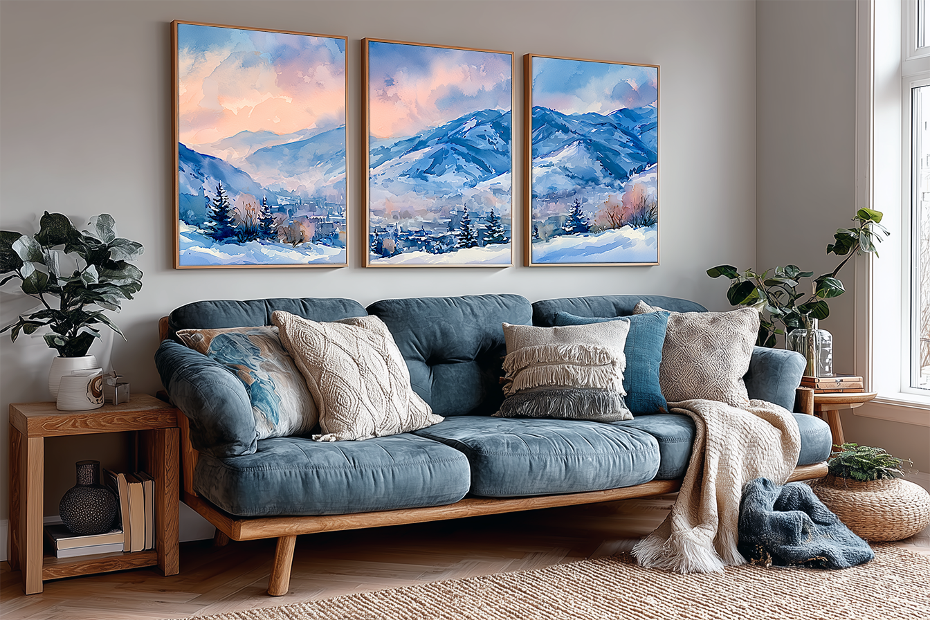 wasatch-mountains-park-city-utah-watercolor-triptych-wall-art-angle-living-room.webp