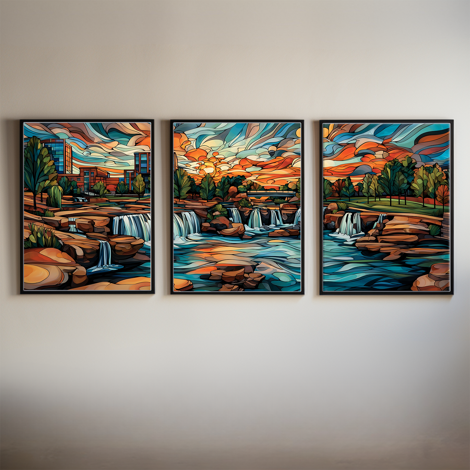 Falls Park on the Reedy Greenville South Carolina Acrylic Triptych Wall Art, Set of 3 River Prints