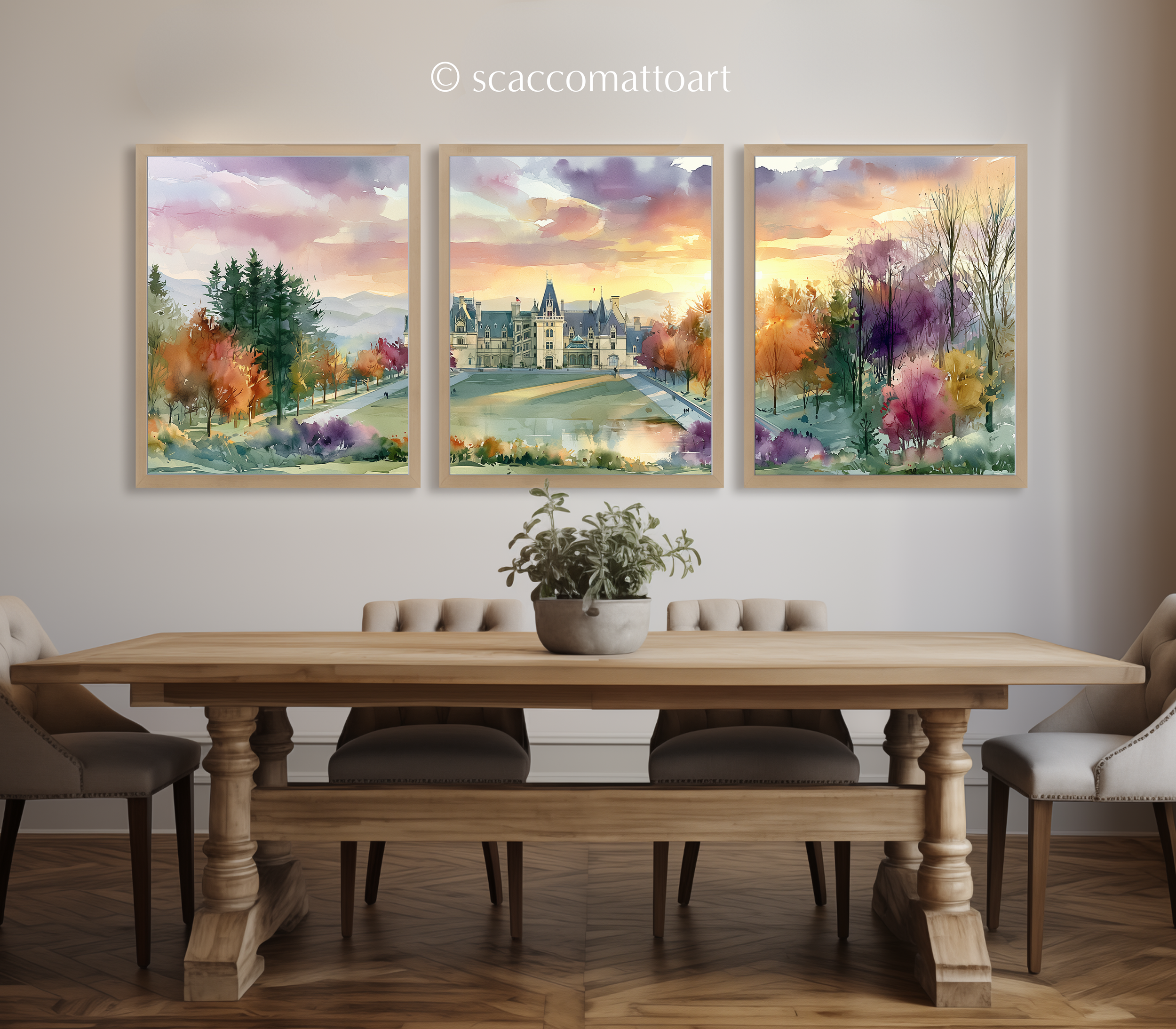 biltmore-estate-asheville-north-carolina-watercolor-triptych-wall-art-dining-room.webp