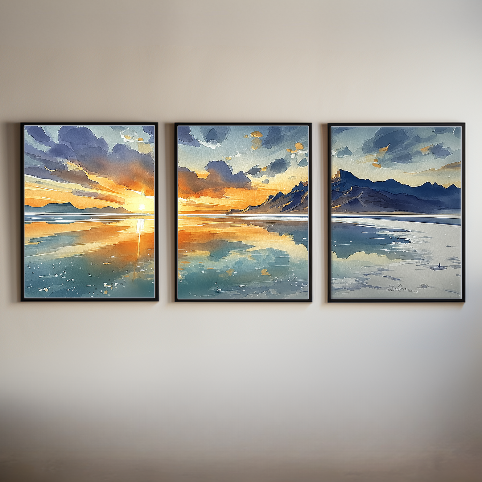 bonneville-salt-flats-sunset-utah-watercolor-triptych-wall-art-main-thumbnail.webp