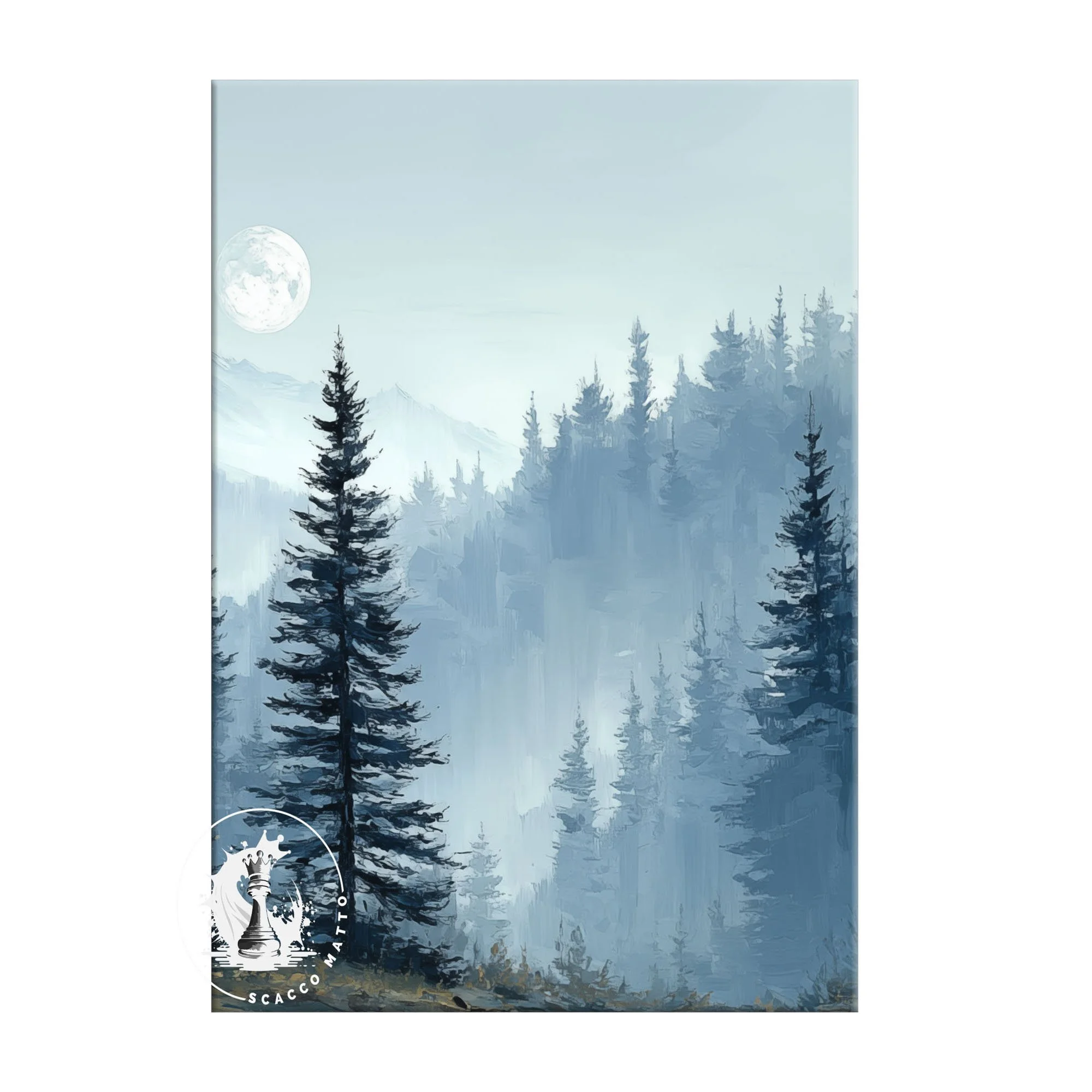 Right panel of Olympic National Park by Moonlight triptych featuring moonlit forest and soft blue mountain haze