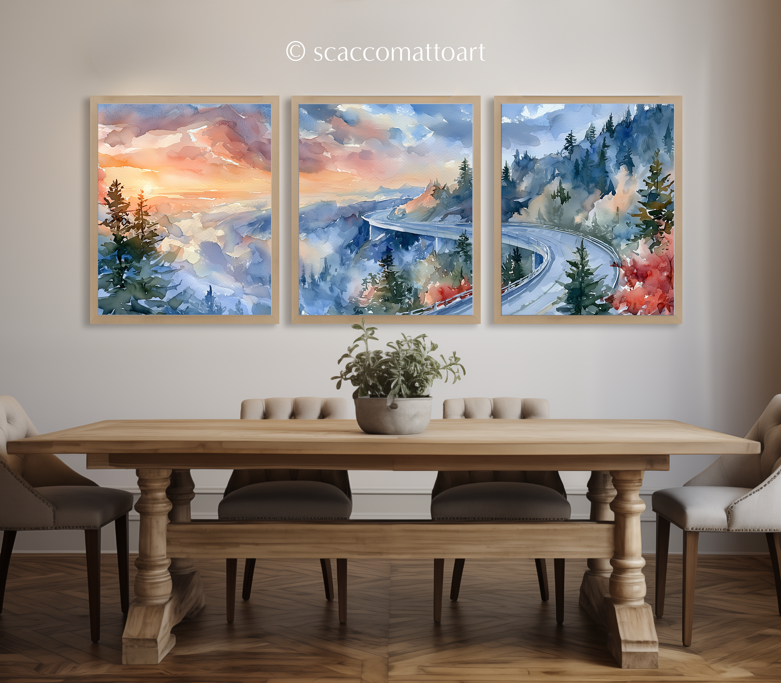 blue-ridge-parkway-north-carolina-mountain-road-watercolor-triptych-wall-art-dining-room.webp