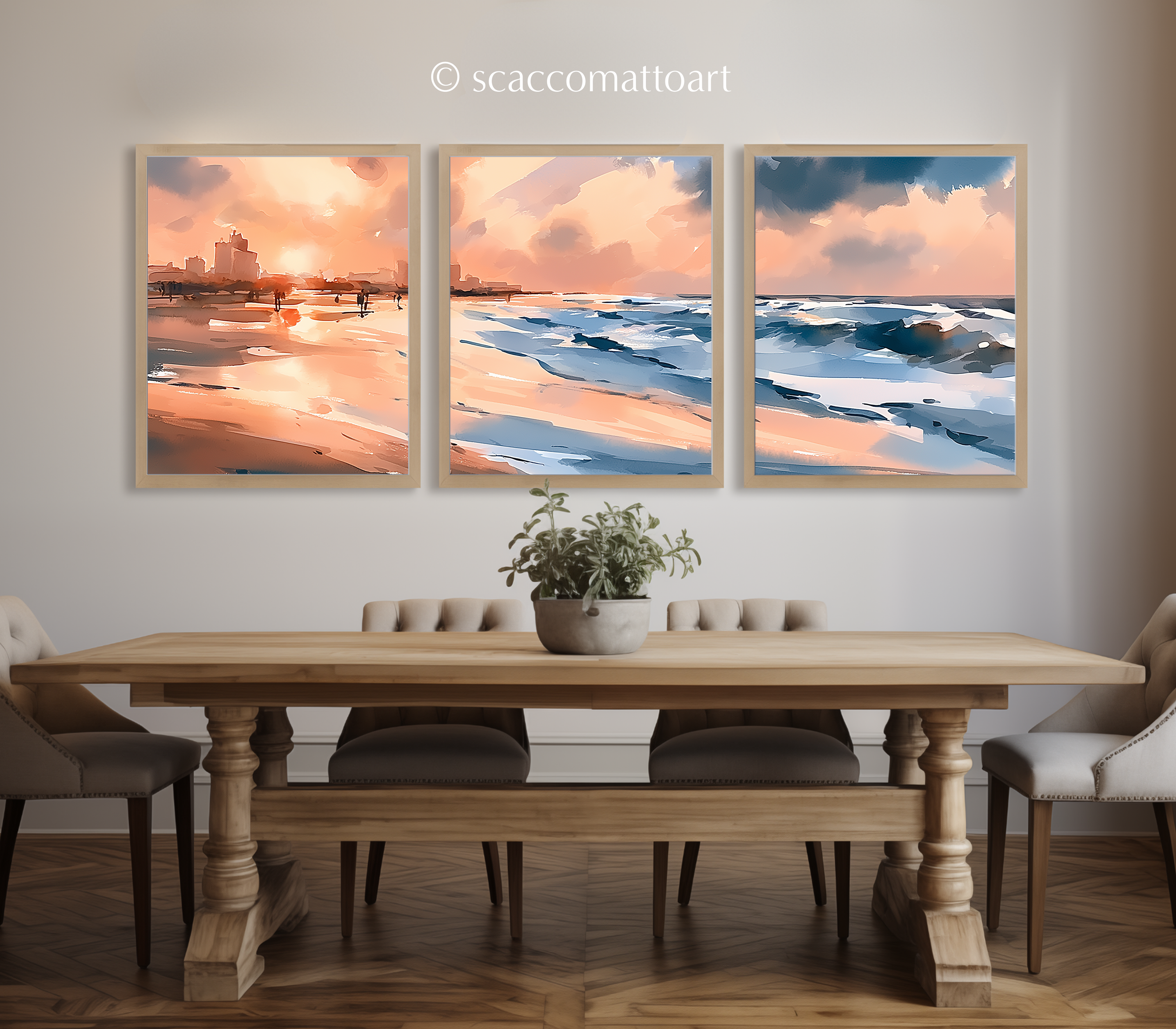 galveston-texas-beach-watercolor-triptych-wall-art-dining-room.webp