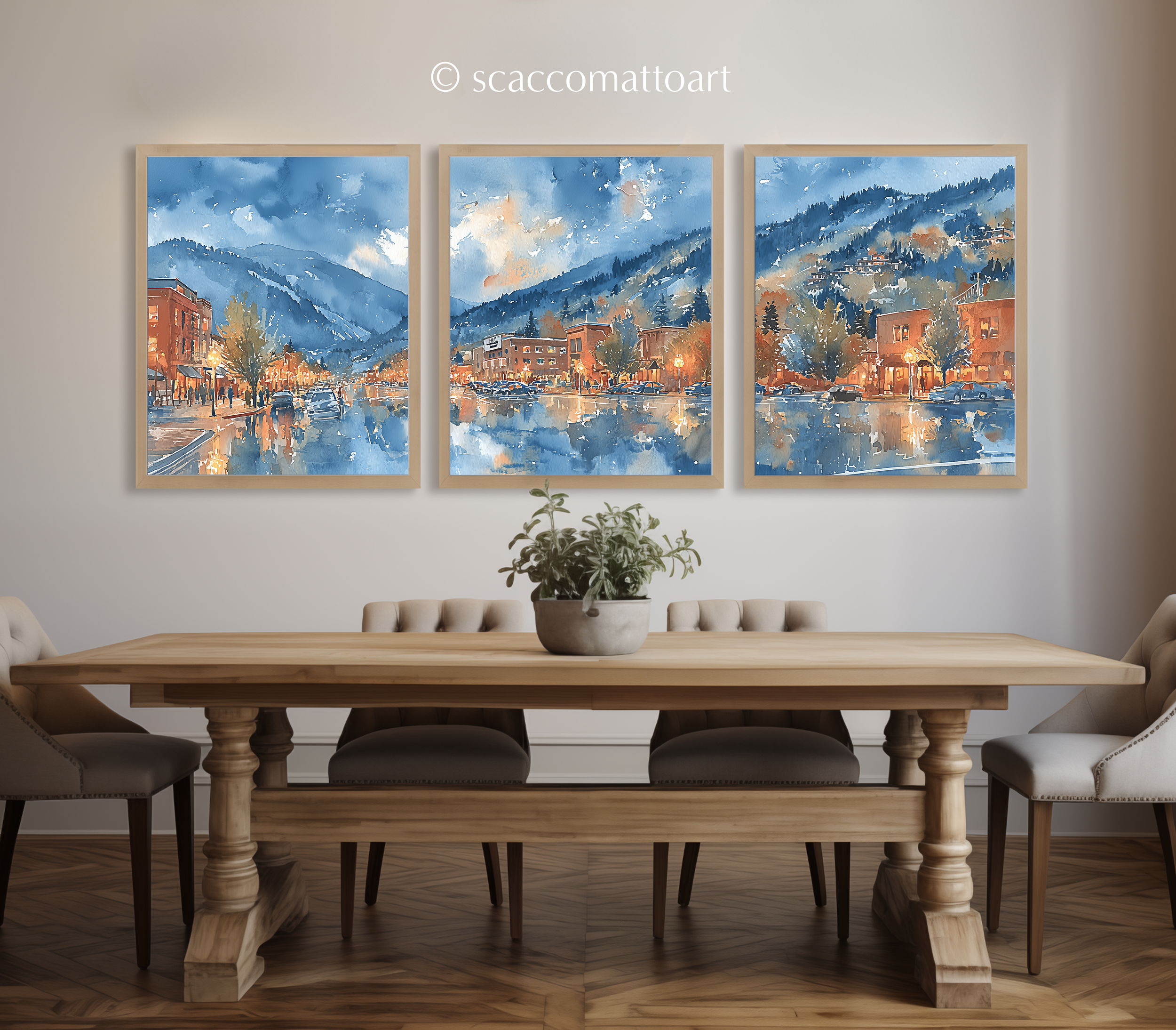 park-city-utah-sunset-watercolor-triptych-wall-art-dining-room.webp