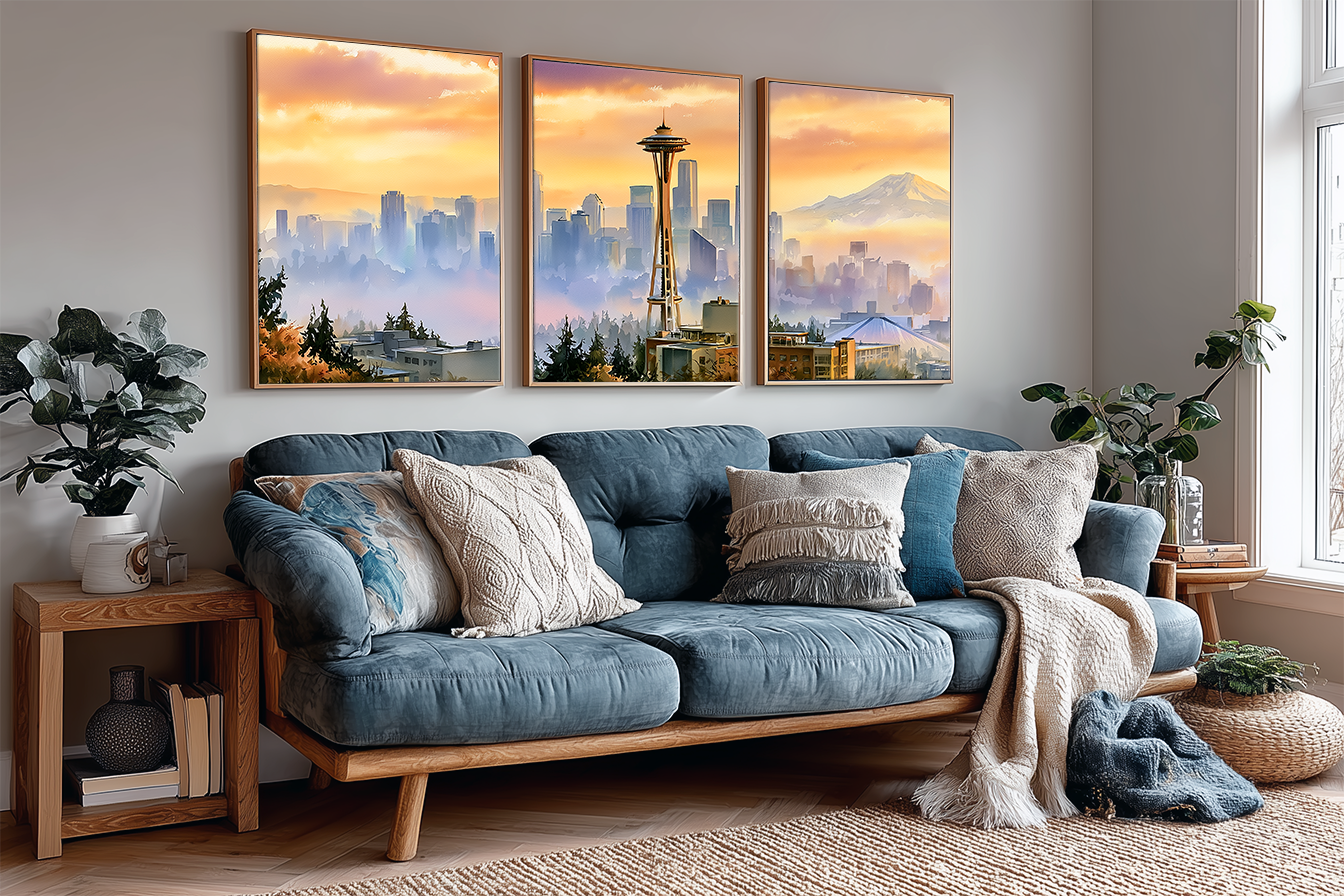 seattle-skyline-washington-watercolor-triptych-wall-art-set-of-3-kerry-park-city-prints-angle-living-room.webp