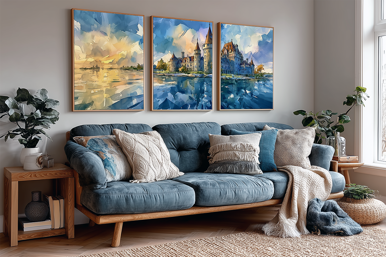 boldt-castle-new-york-thousand-islands-watercolor-triptych-wall-art-set-of-3-castle-prints-angle-living-room.webp