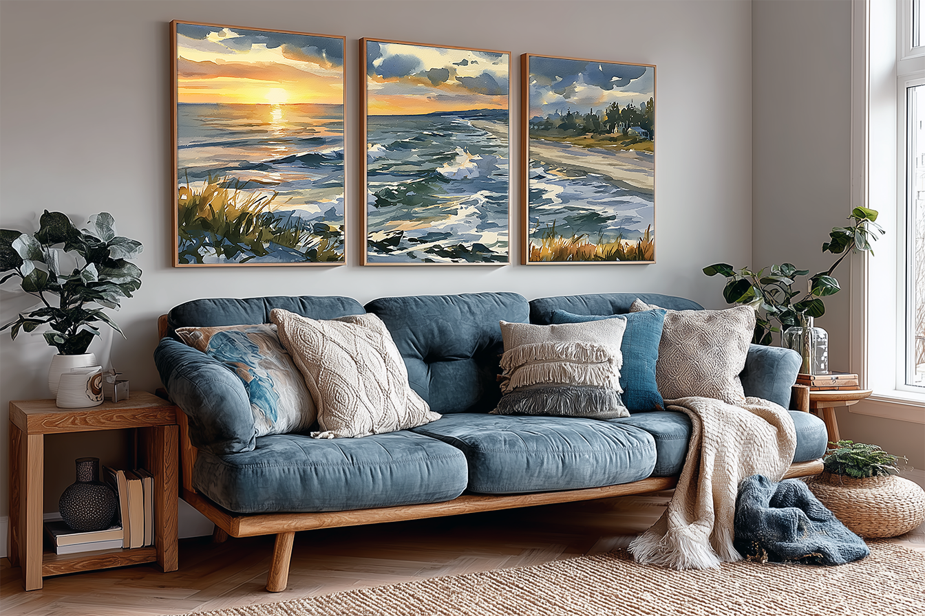 long-island-new-york-coastal-watercolor-triptych-wall-art-set-of-3-shoreline-prints-angle-living-room.webp