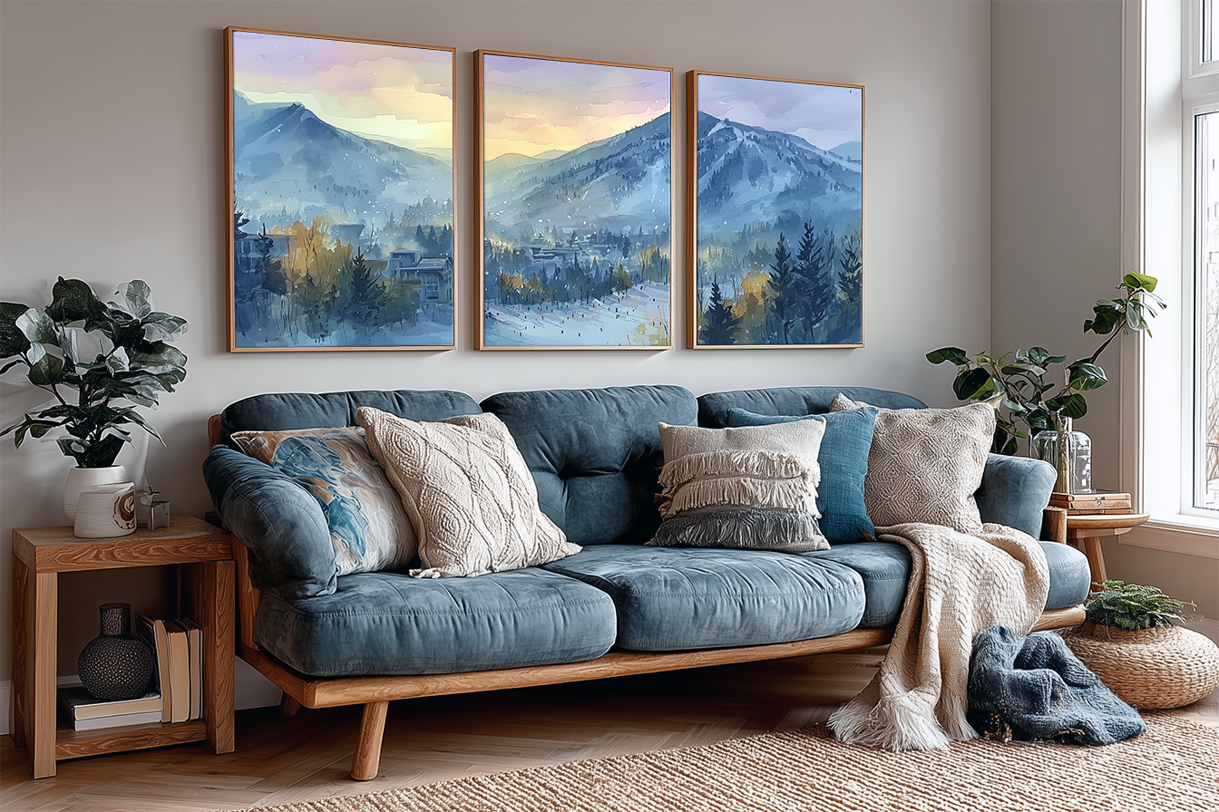 stowe-vermont-autumn-landscape-watercolor-triptych-wall-art-angle-living-room.webp