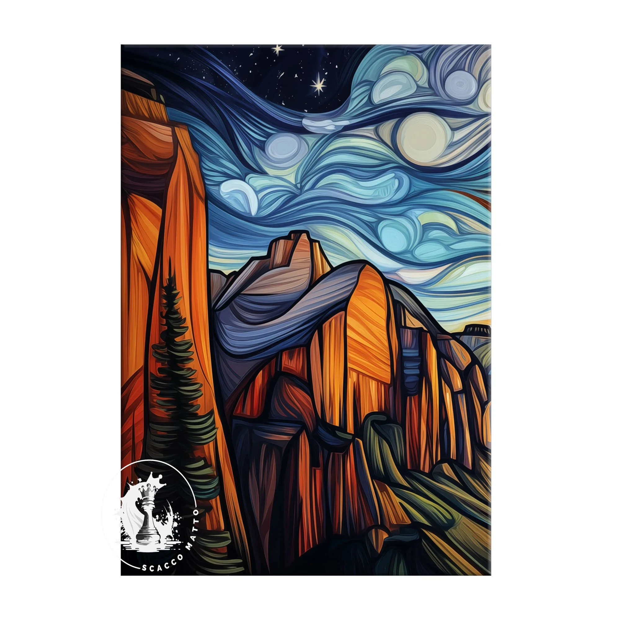 Left panel of Zion National Park Zion Canyon Overlook Sunrise triptych featuring canyon cliffs, pine trees, and blue night sky tones