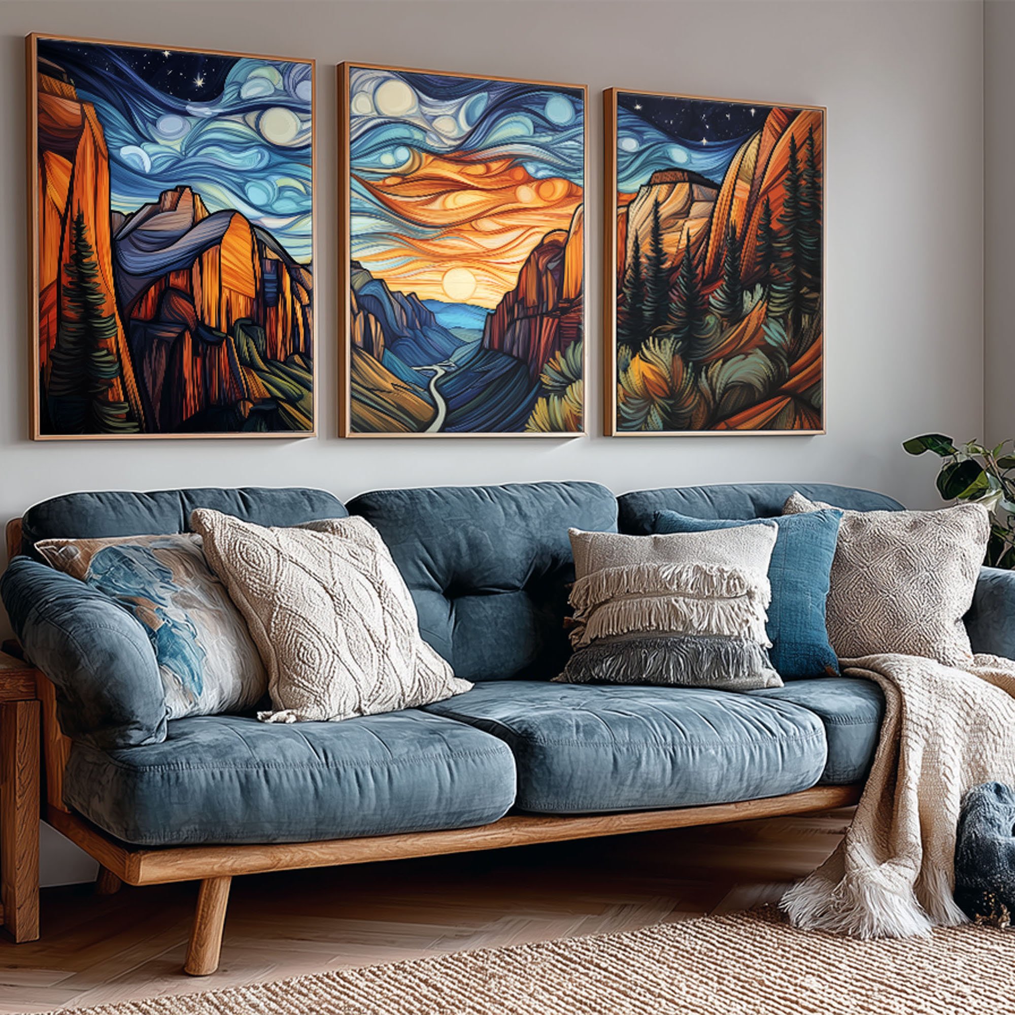 Zion National Park Zion Canyon Overlook Sunrise Abstract Acrylic Triptych Print | Framed or Unframed Wall Art